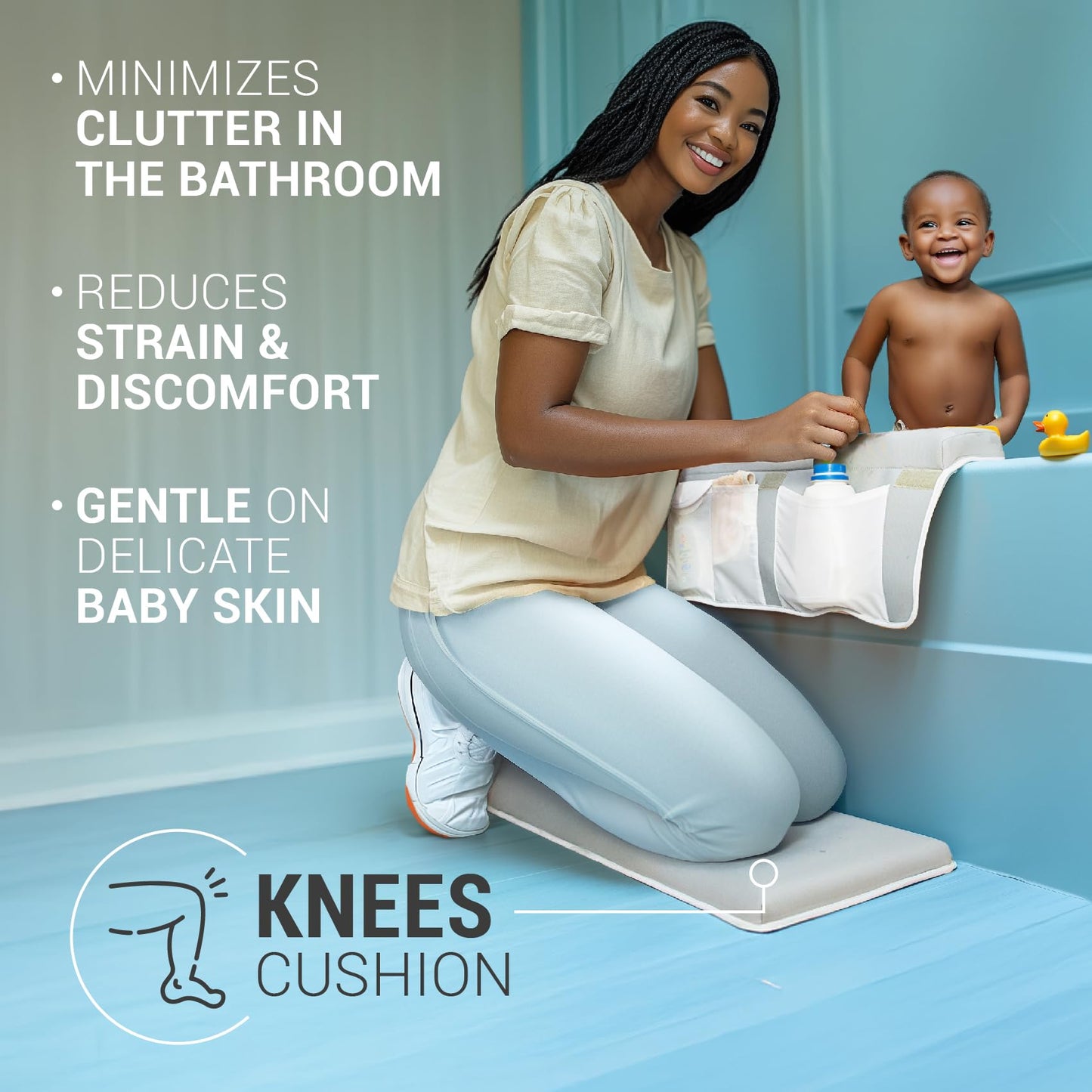 COLSEN Baby Bath Kneeler and Elbow Kneeling Rest Pad Set – Comfortable, 1.5” Thick, Painless, Non-Slip, Foldable Bathing Parent time Mat, with Toy Organizer for Babies and Toddler While Sitting Up