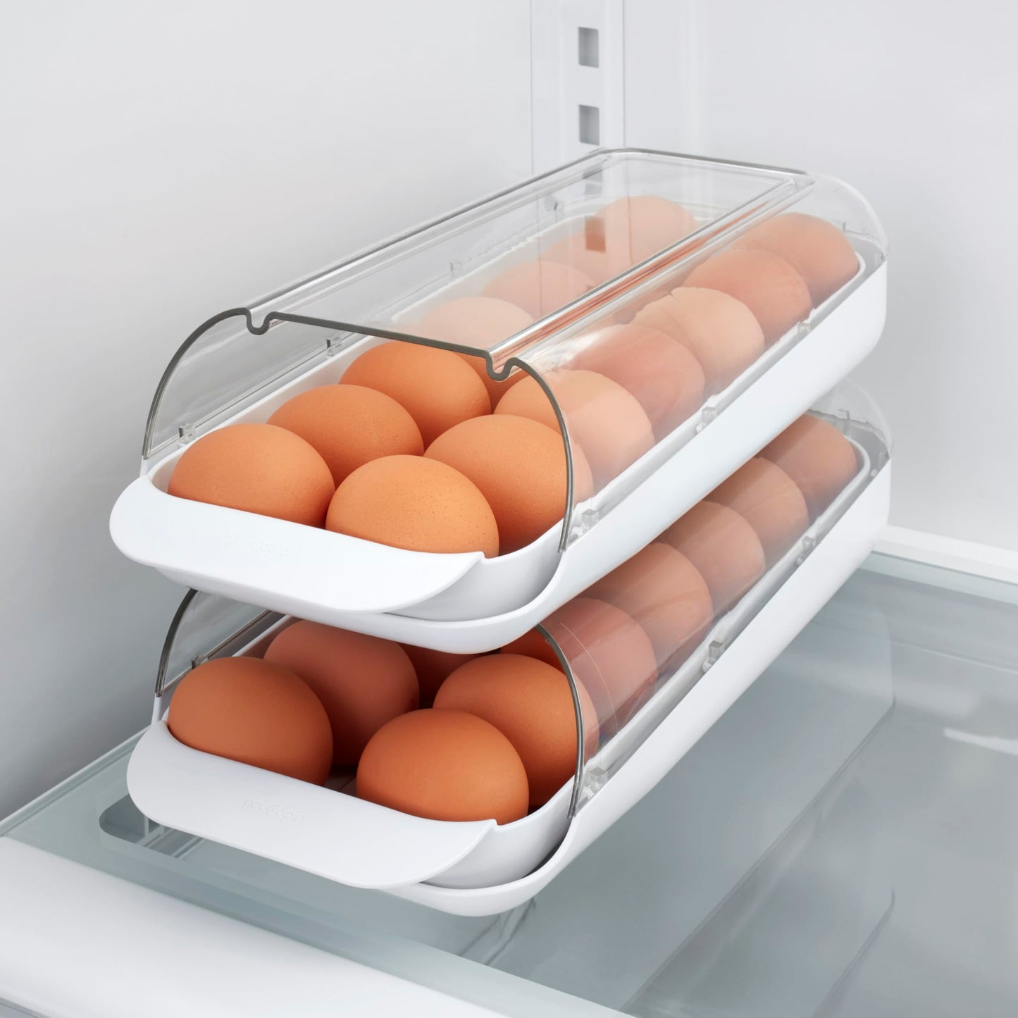 YouCopia FridgeView Rolling Egg Holder, Stackable Dispenser and Organizer for Refrigerator Storage, White