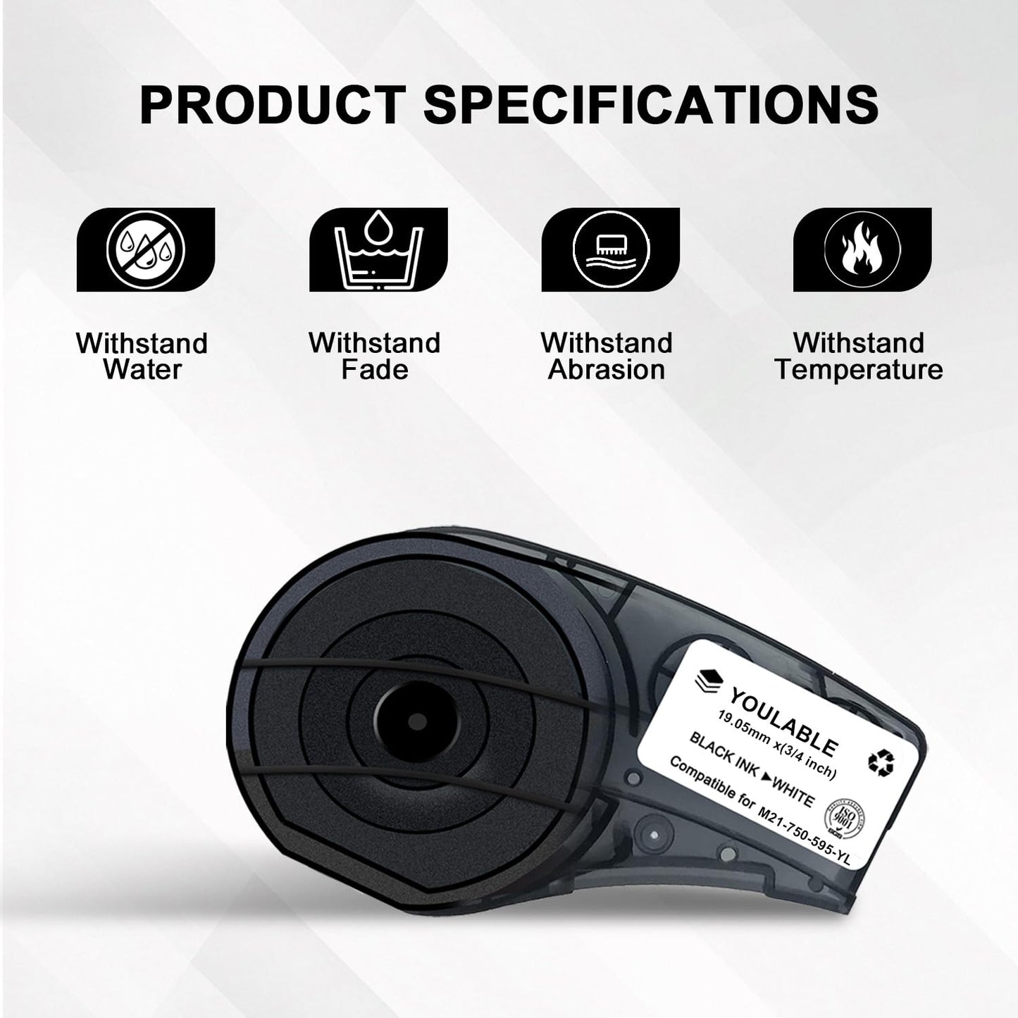 M21-750-595-WT Compatible for (M21-750-595-WT) All-Weather Vinyl Label for Indoor/Outdoor ID, Black on White- for M210, M210-LAB, M211, BMP21-PLUS and BMP21-LAB Printers, 0.75" W 21" L (3 Pack) ﻿