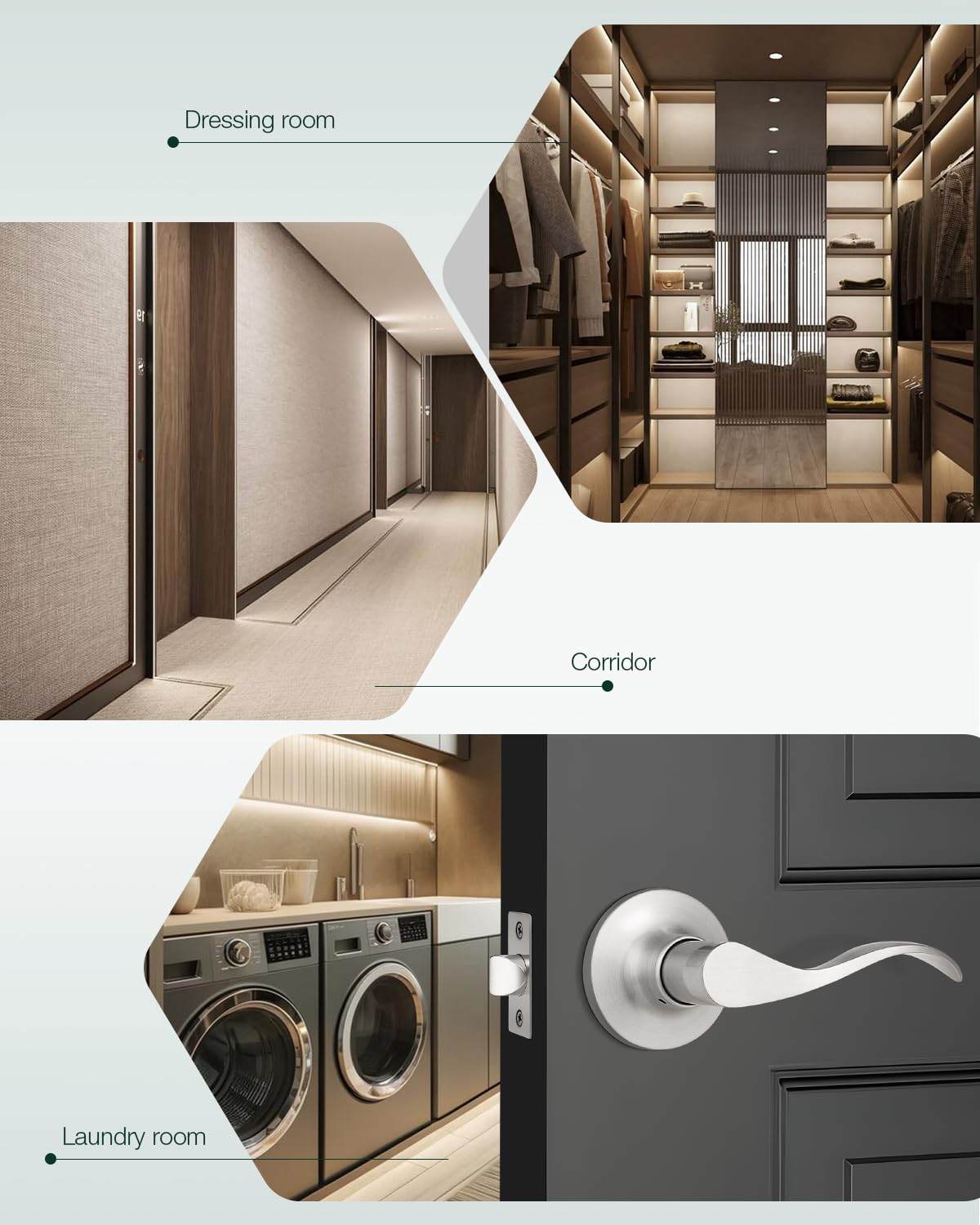GOBEKOR 3 Pack Satin Nickel Passage Door Handle, Keyless Interior Door Levers Brushed Nickel Finish, Classic Wave Style Hall and Closet Door Handle Set, Left or Right Handing Levers