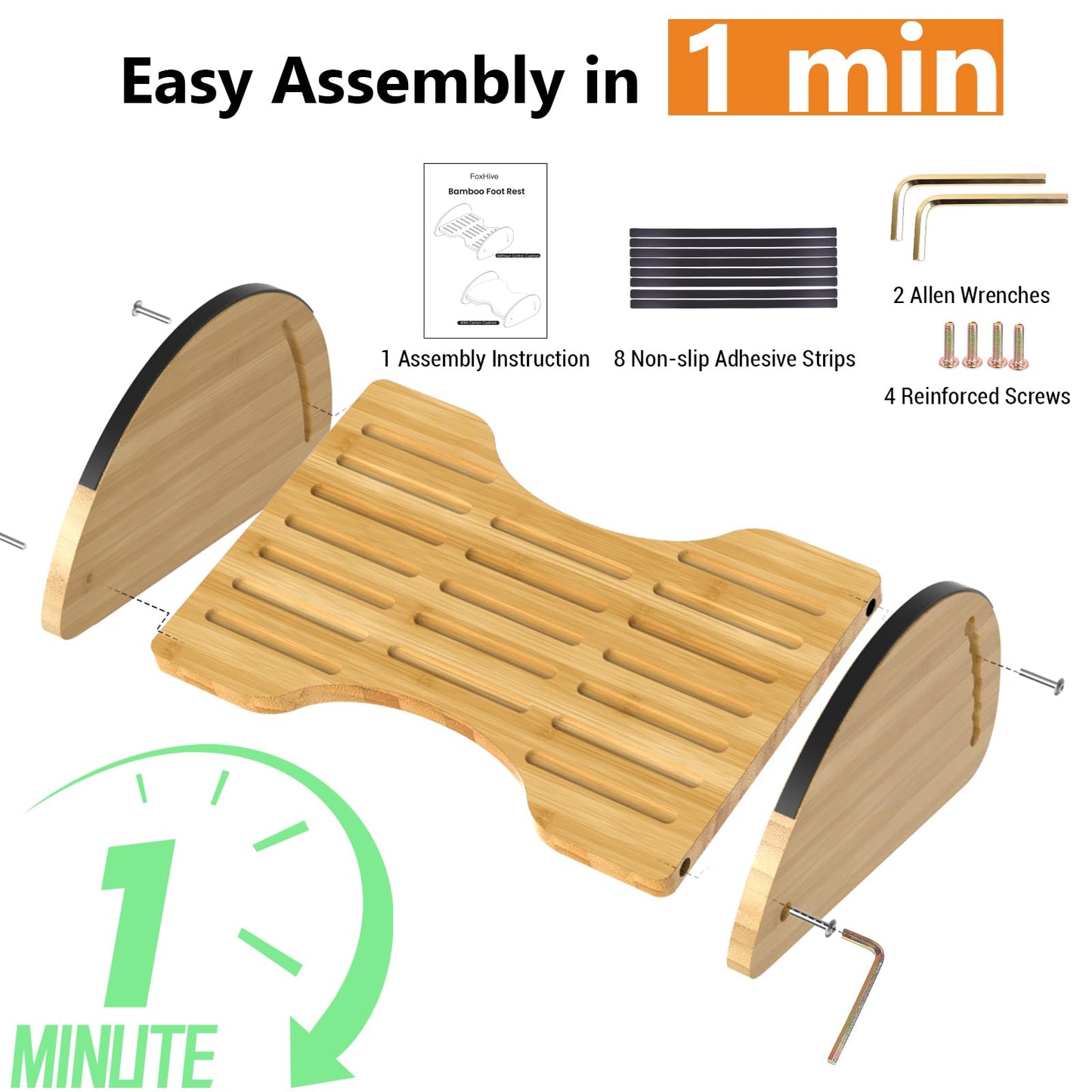 Bamboo Foot Rest Under Desk - Rocking Desk Foot Rest 2-in-1 with 6 Adjustable Heights, Ergonomic Footrest Under Desk with Anti-Slip Surface for Home, Office and Gaming