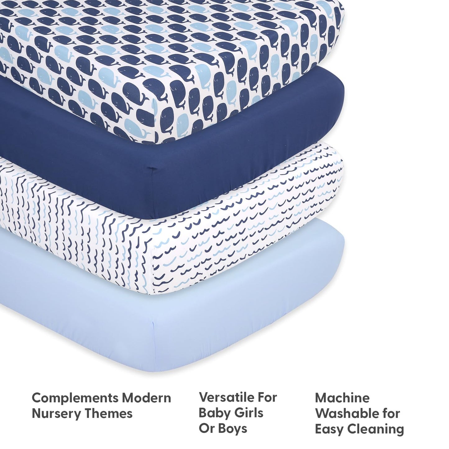 The Peanutshell 4-Pack Fitted Crib Sheet Set - Super Soft & Breathable Baby Girl or Boy Crib Sheets, Nursery Decor, Fit for Standard Mattress Cover- Nautical
