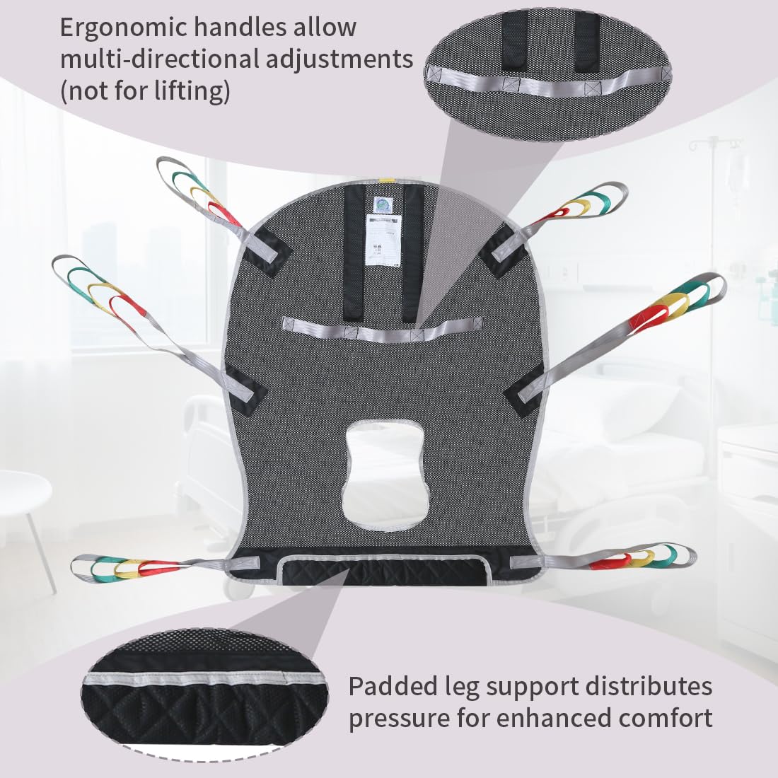 6-Point Universal Full Body Patient Lift Sling,Breathable Mesh & Commode Opening,Fit for Hoists Safe Weight Capacity of 500 lbs (Small)