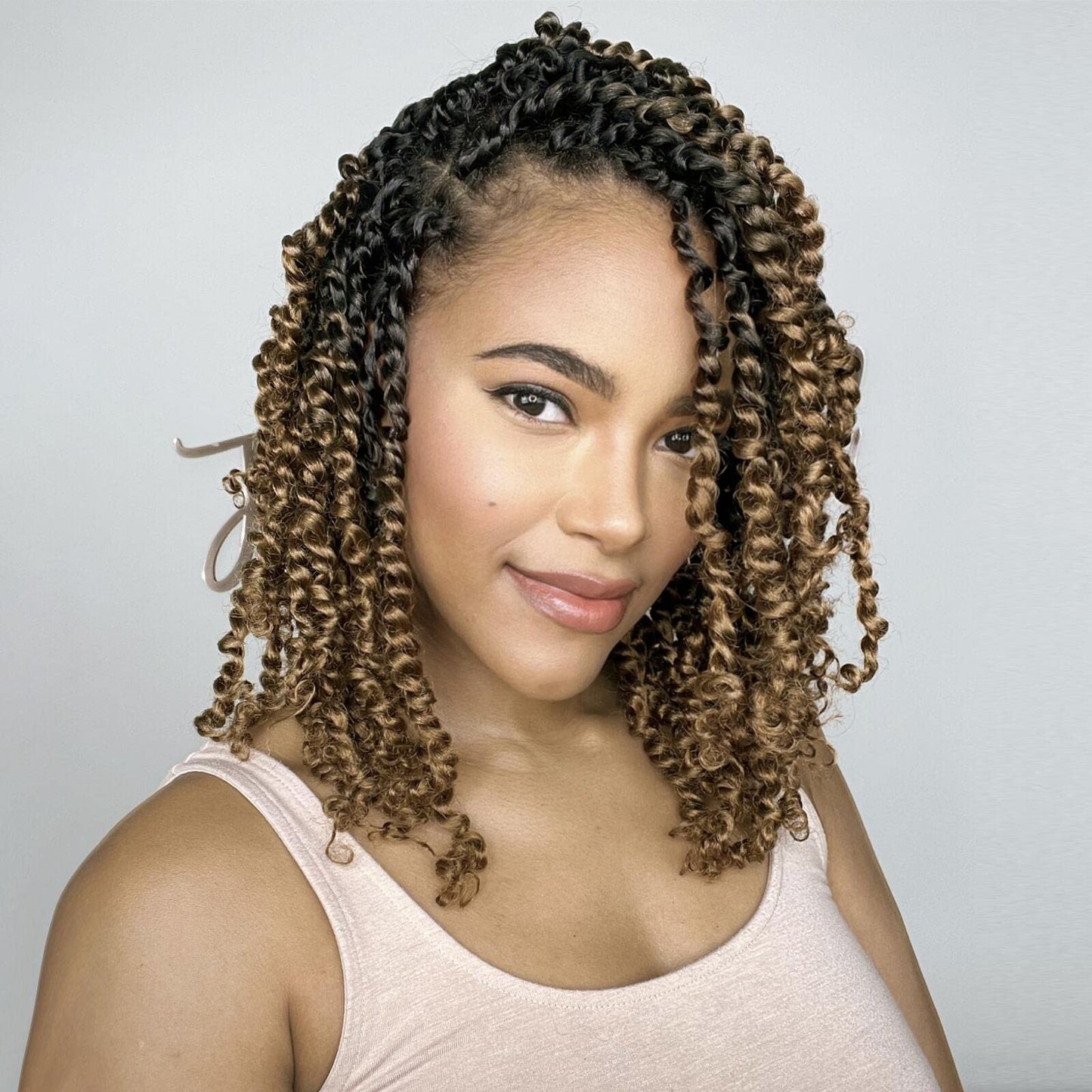 ToyoTress Tiana Passion Twist Hair - 8 Inch 8 Packs Pre-twisted Crochet Braids Ombre Brown, Short Bob Pre-looped Synthetic Braiding Hair Extensions (8 Inch, OT30-8P)