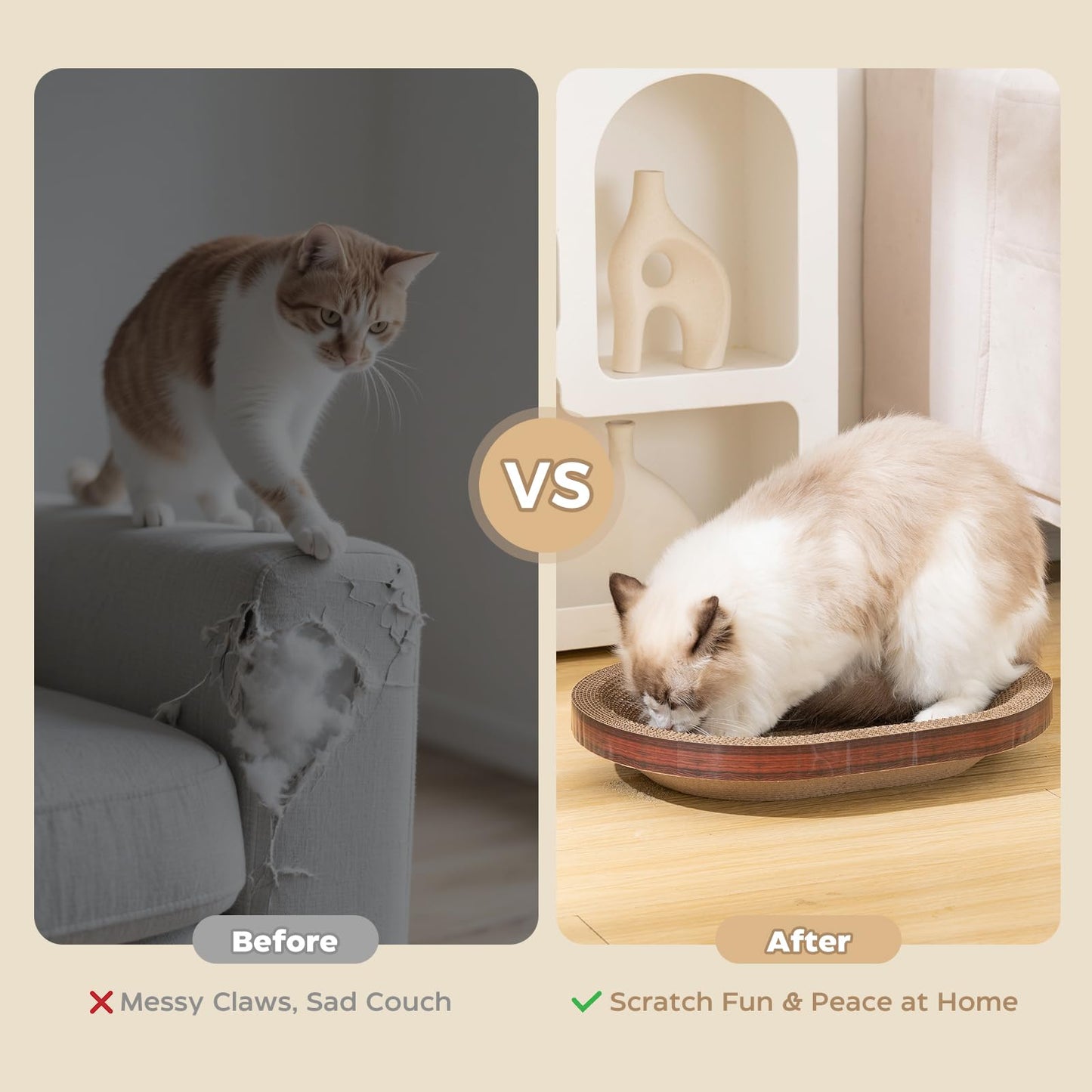 Avont Cat Scratcher Set, 3 Pcs Cardboard Cat Scratchers for Indoor Cats Durable Corrugated Cardboard Scratch Board Bed Lounge Box Toys for Kittens, Furniture Protector for Couch