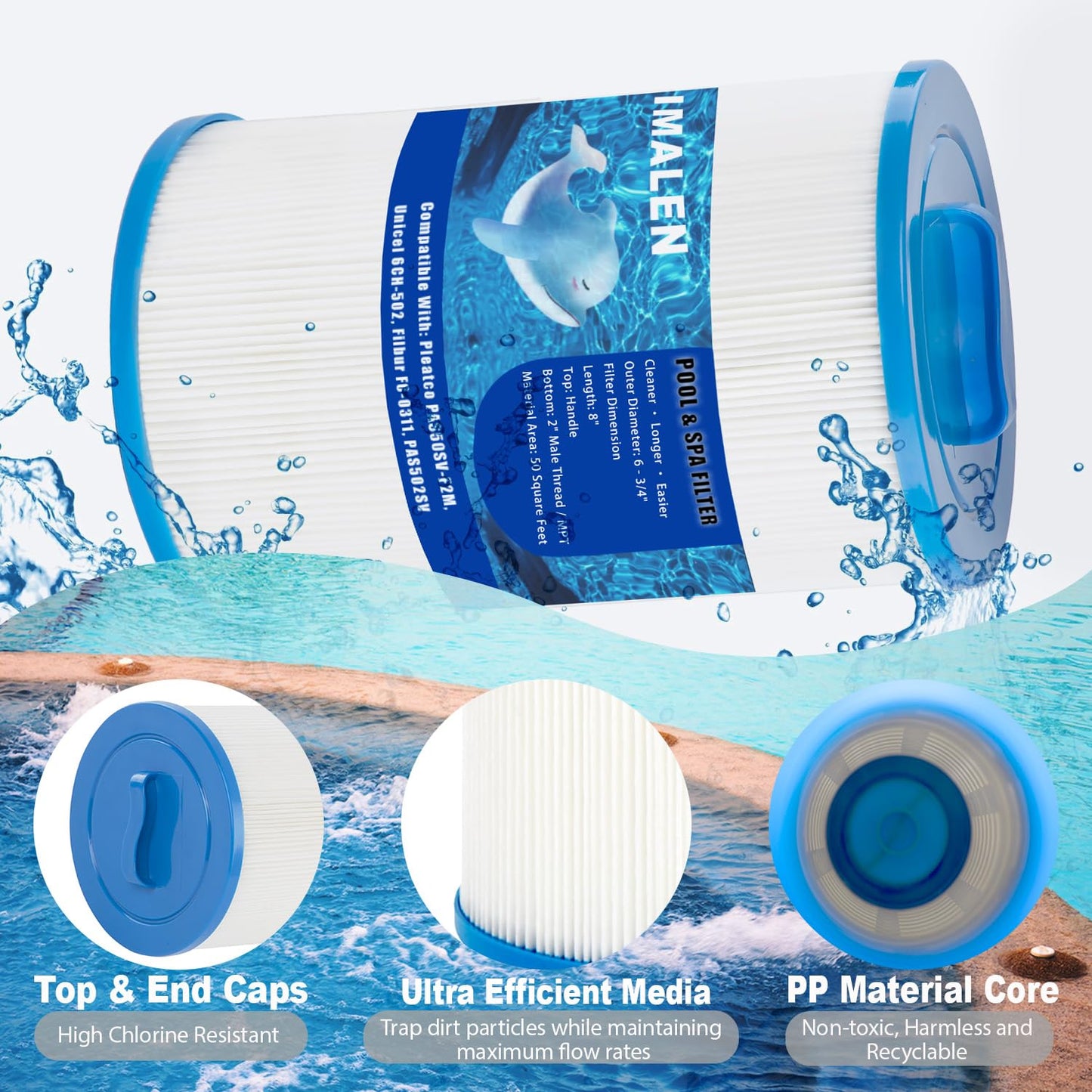 IMALEN Spa Filter Compatible with Unicel 6CH-502, Filbur FC-0311, Artesian Spa Filter, Magnum AR50, Baleen AK-90161, and Master Deluxe M60506, Hot Tub Filter Cartridge, 2 Pack