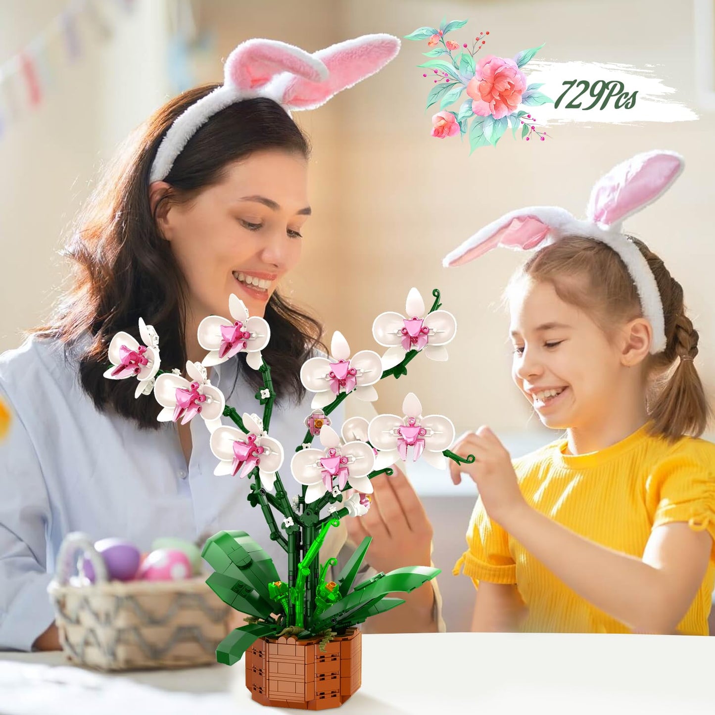 729-Piece Artificial Flower Building Blocks Set - DIY Home Decoration Kit for Adults, Girlfriends, Mom - Christmas, Birthday, Valentine's Day Gifts