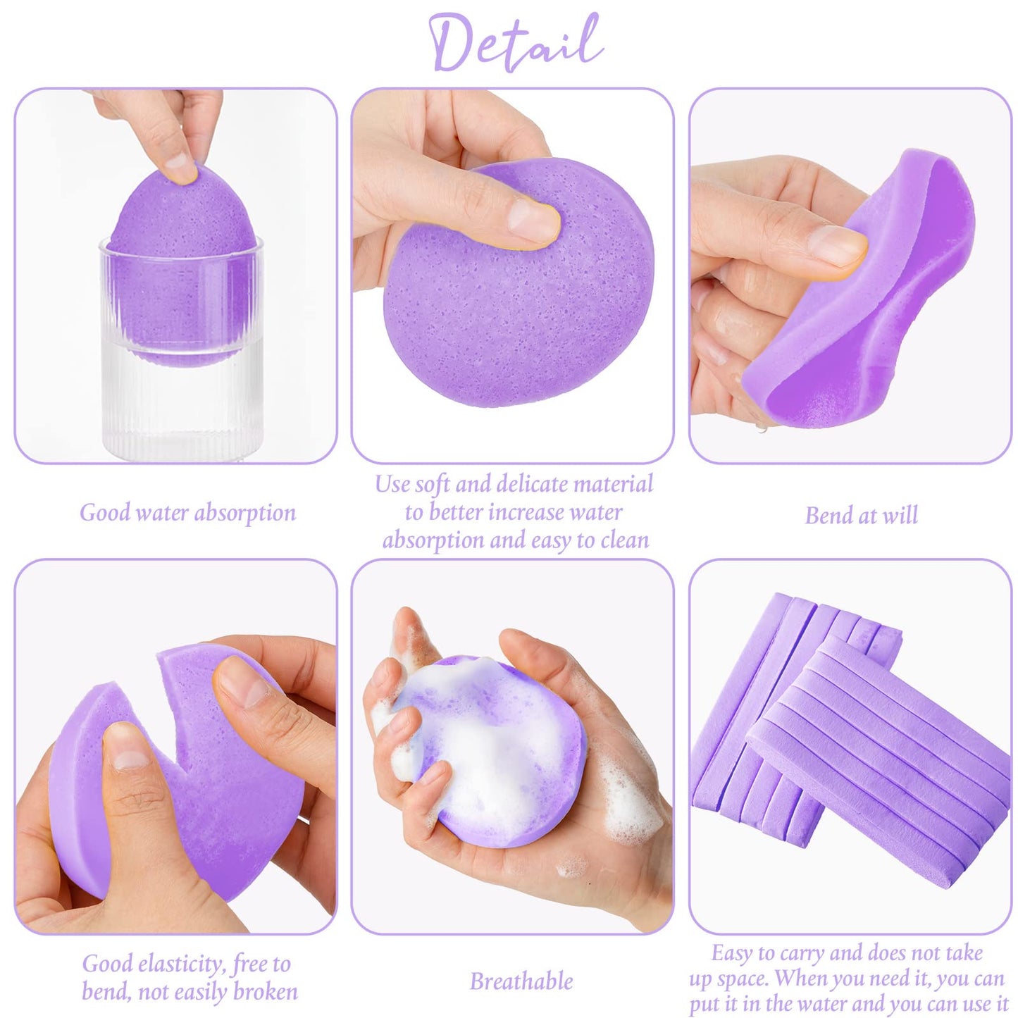 Foaincore 600 Pieces Compressed Facial Sponge Round Facial Sponge for Estheticians Face Sponges for Cleansing Face Wash Pads Disposable Sponges for Women Spa Exfoliating Cleansing(Purple)