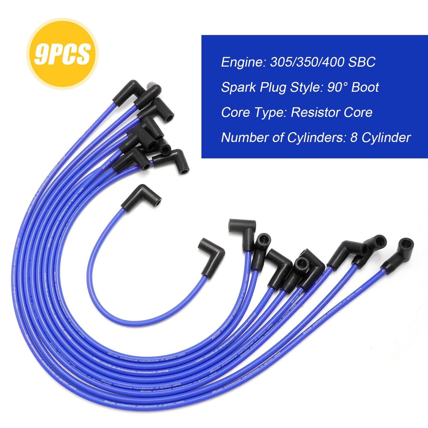 ZUDKSUY High Energy 8mm Spark Plug Wires Set Replacement for Chevy/GM 1974-1988 305 350 400 SBC Engine 90° Boot Spark Plug Wire (9-Pack)