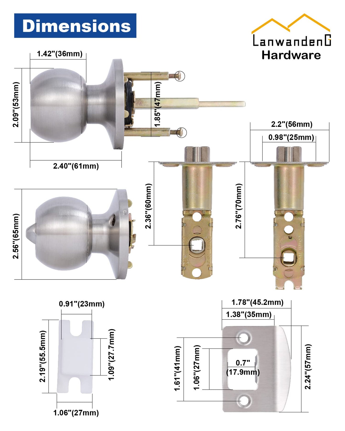 (2 Pack) Entry Door Knobs with Lock and Keys All Alike,Exterior/Interior Door Handles for Bedroom or Bathroom