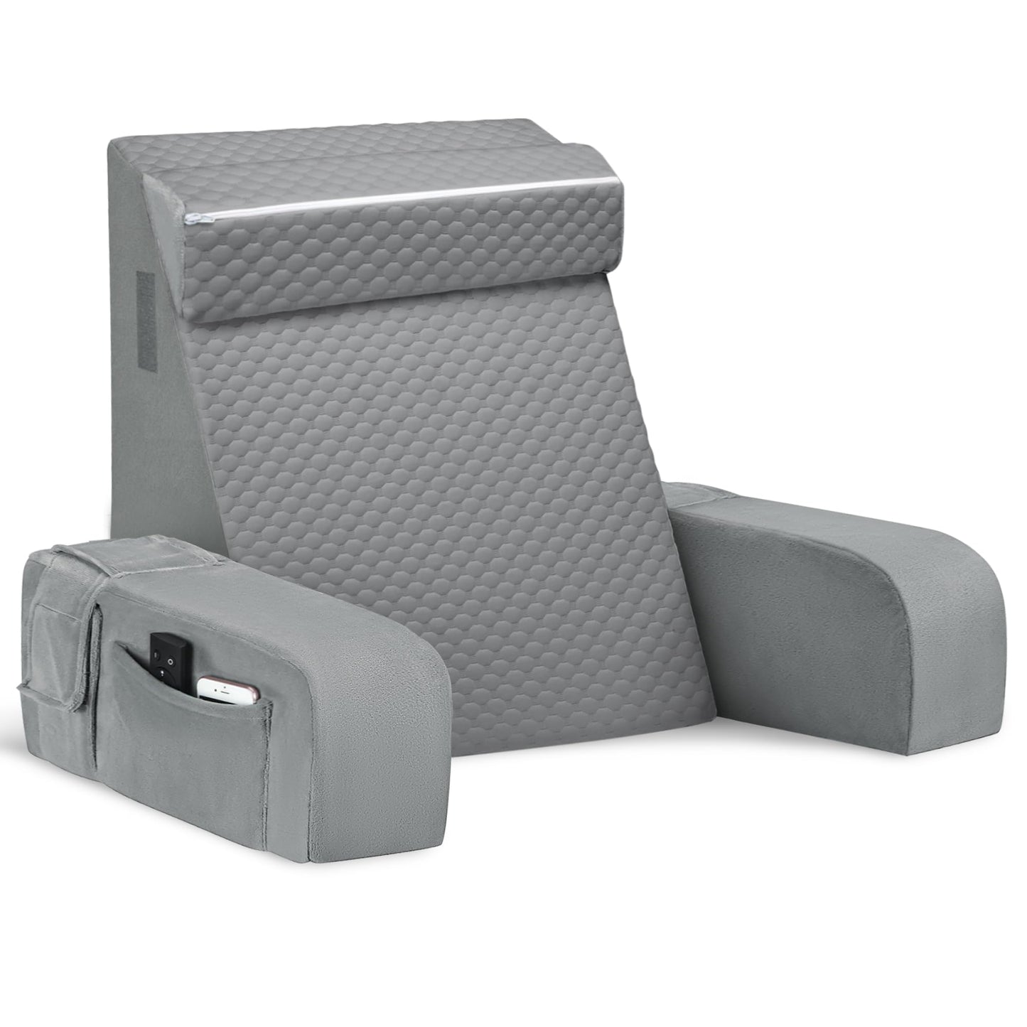 Comfort Reading Pillow for Bed, Adult Back Pillow with Arms - Soft but Firm Backrest for Sitting Up, Watching TV & Relaxing on Couch