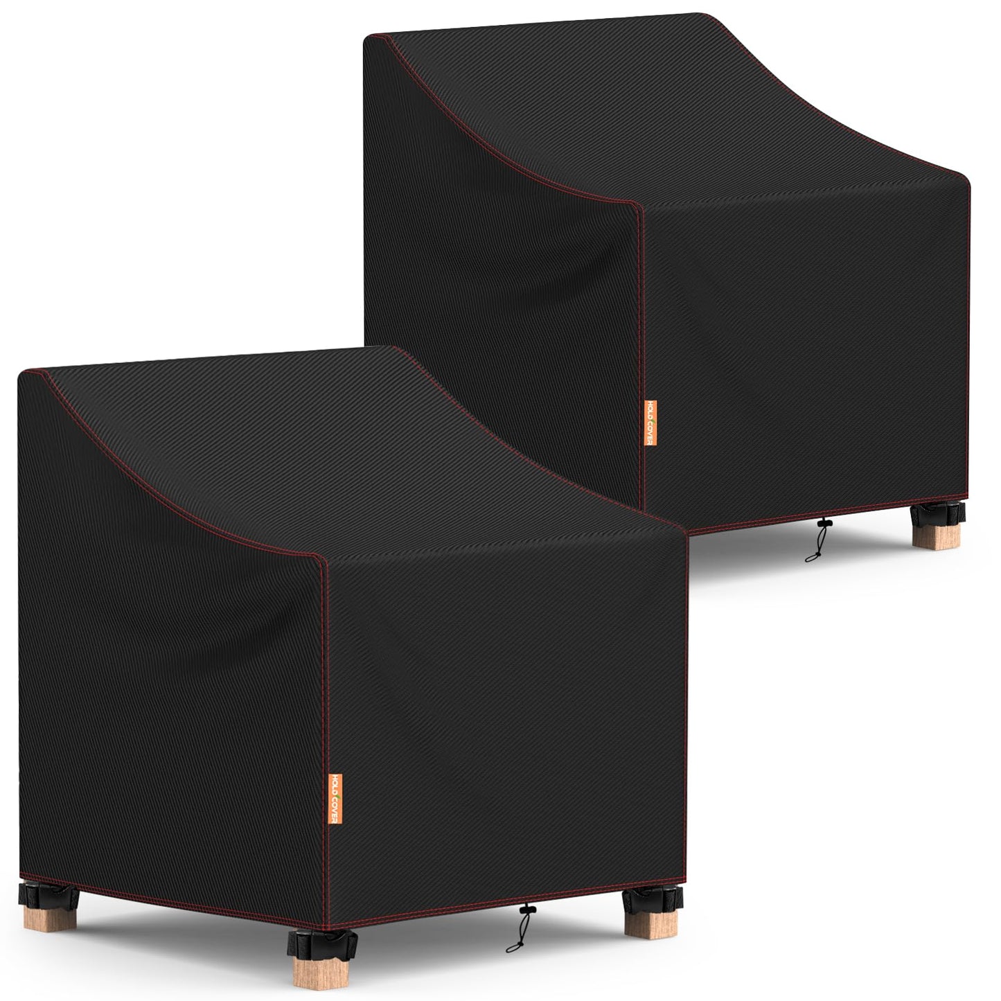 Patio Chair Covers,2 Pack Lawn Outdoor Furniture Chair Covers with Strip, Heavy Duty Chair Cover for Lawn Lounge Deep Seat, Patio Dining Chair and High-Back Chair (Black, 29''W x 30''D x 36''H)