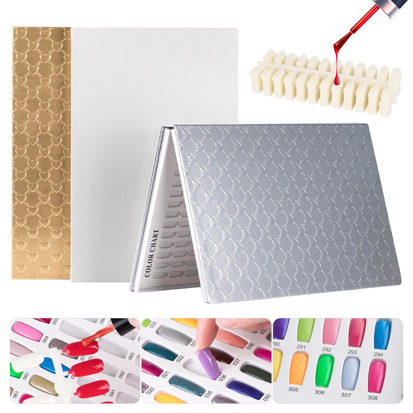 Acycoin2A 308 Nail Colors Chart Nail Gel Polish Dip Powder Display Card Book Nail Salon Art Booklet with 360 False Nail Tips and Number Sticker Label