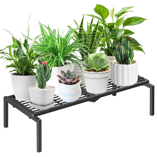 1 Tier Metal Plant Stand Indoor Outdoor, Potted Multiple Flower Pot Holder Rack Plant Shelf, Heavy Duty Planter Display Shelving for Patio Balcony Garden Living Room Decorative (1 Tier-black)