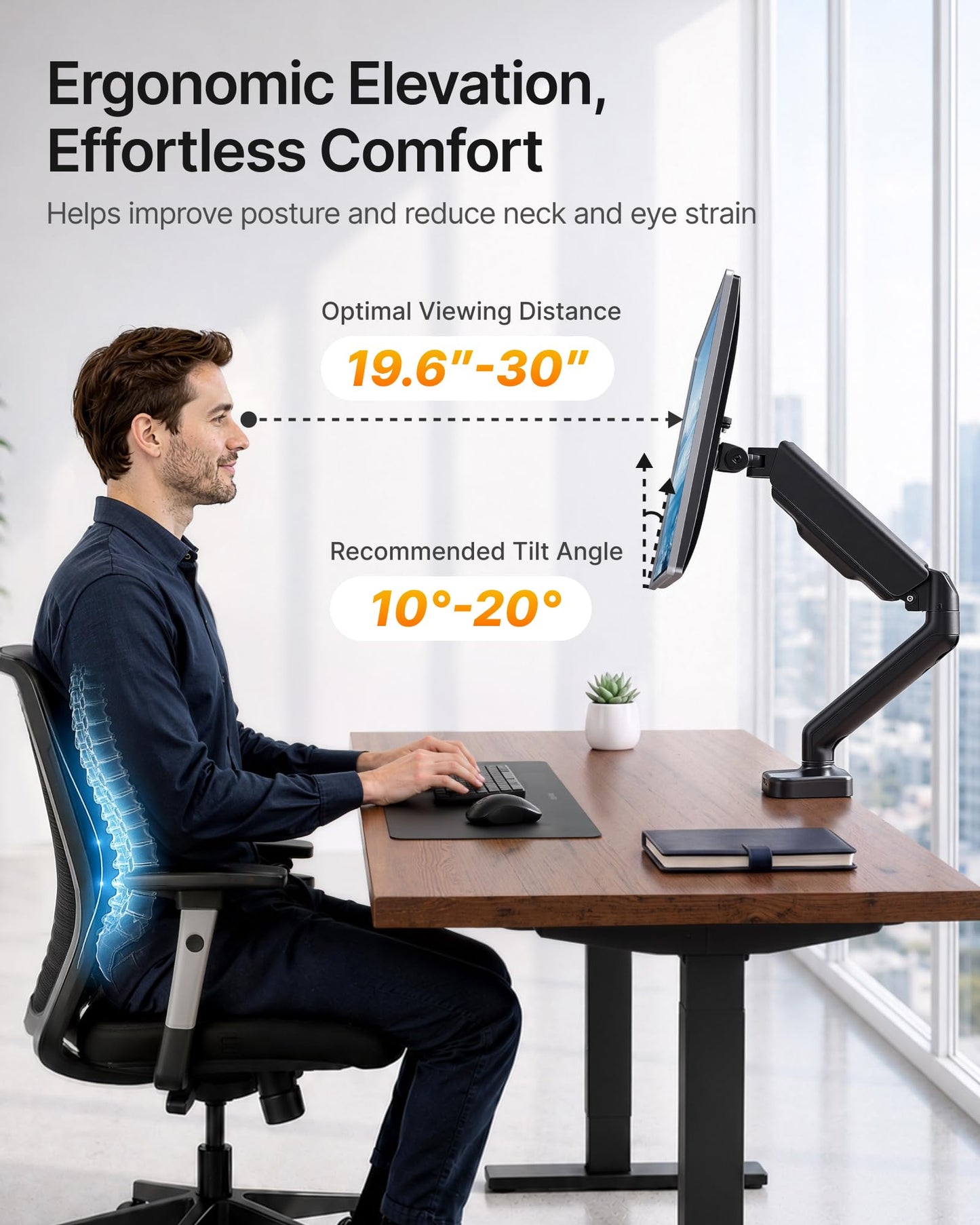 monTEK Heavy Duty Single Monitor Arm with USB/Audio Ports for 17-32” Screens, Premium Mechanical Spring Monitor Arm up to 19.8 lbs, Full Motion Monitor Desk Mount, VESA 75/100 mm, Clamp/Grommet