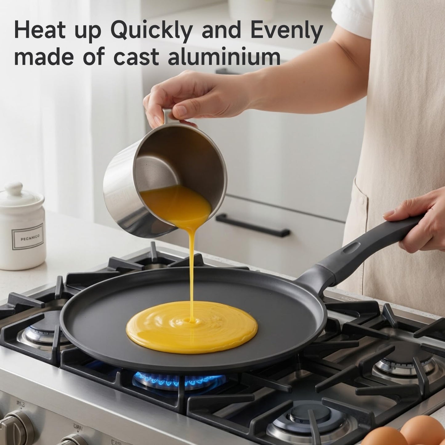 JEETEE Nonstick Crepe Pan, 11 Inch Titanium Pancake Pan, Healthy Non-Toxic Flat Tawa Dosa Tortilla Pan for All Stovetops Including Induction, PTFE & PFOA Free