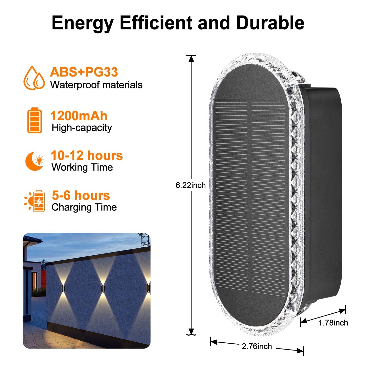 Ellasay 8-Pack Fence Lights Solar Powered: Up and Down Focus LED Solar Wall Lights Outdoor - IP65 Waterproof Solar Lights for Outside Patio/Backyard/Porch/Railing - 3 Color Modes