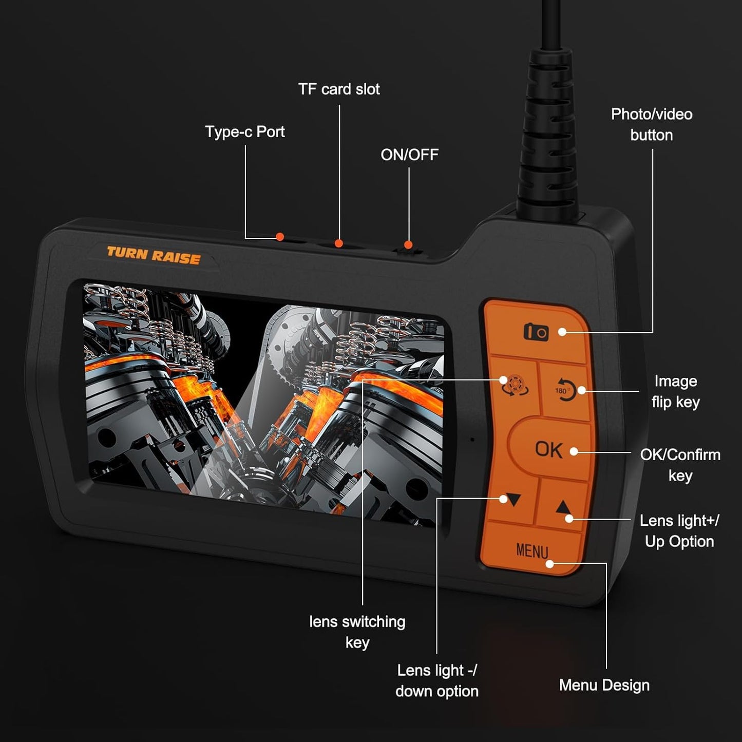 50FT Triple Lens Sewer Inspection Camera, 5" IPS Screen Industrial Borescope, 1080P HD Endoscope With Light, IP67 Drain Pipe Snake, Split Screen, 32G Storage Card, Carrying Case