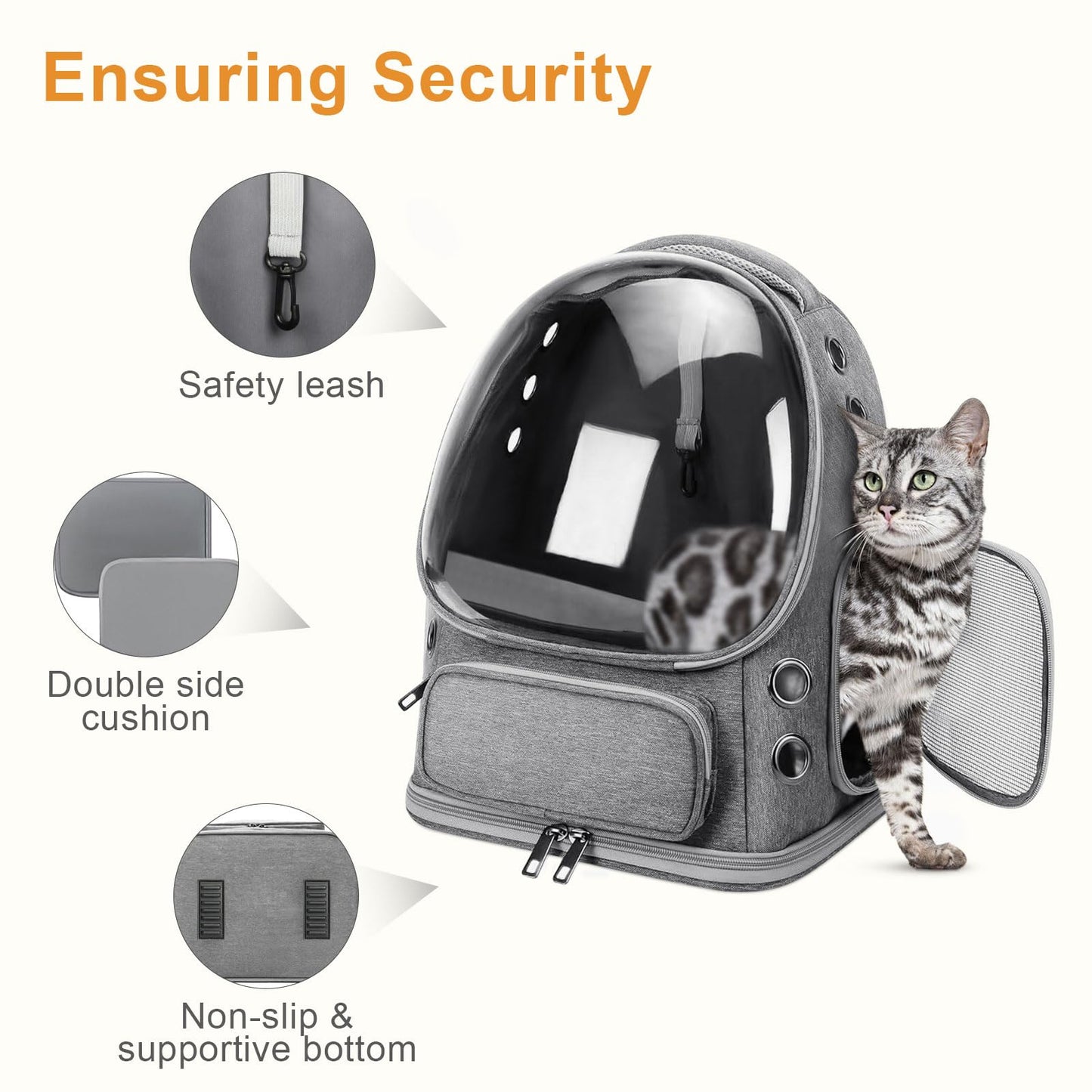 Cat Backpack Carrier, Breathable Carrier Backpack Large Space Bubble Backpack for Kitty Small Dog, Foldable Airline Approved Cat Backpack, Transparent Cat Travel Backpack Up to 20 lbs (Grey)