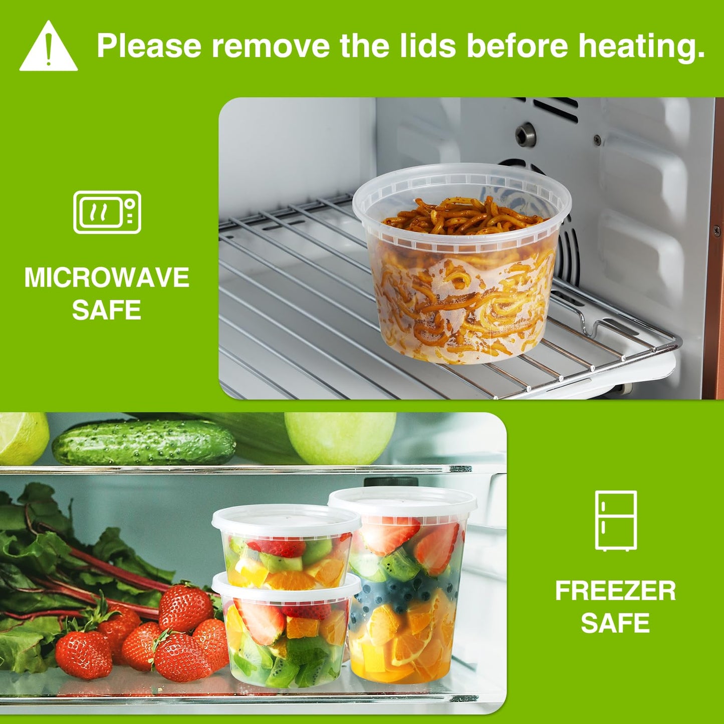 NEEBAKE 16 Oz Deli-Containers-with-Lids: [60 Set] Plastic Food-Storage-Containers-with-Lids, Microwaveable & Freezer Safe To-Go-Containers, Leak-proof BPA-Free Soup Overnight Oats Meal-Prep-Cont