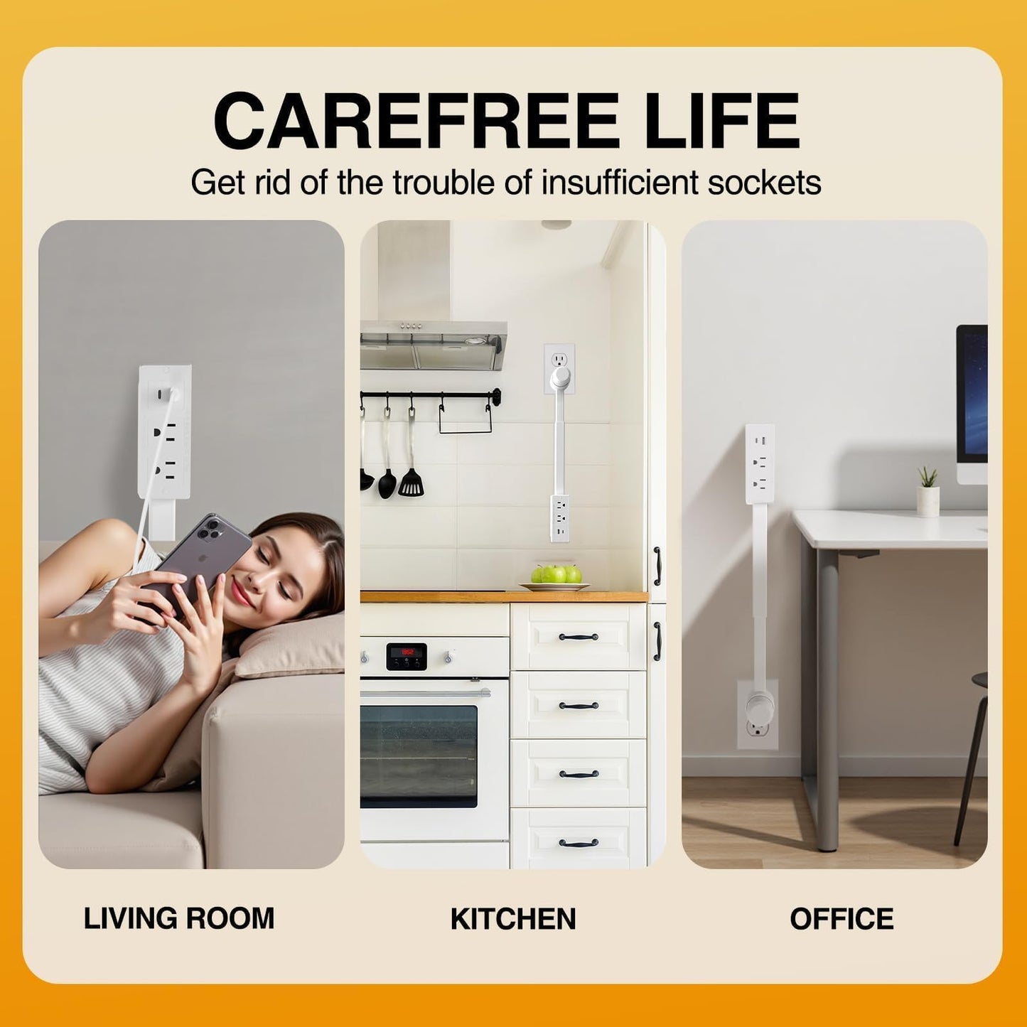 Electrical Outlet Extender Features USB-A, USB-C, and 2 AC Electrical Outlet Extender Stick for Hard to Reach Spaces Extends 17"-27", Rotates 180°. Use Behind Couches, Nightstands, Desks (1PCS)