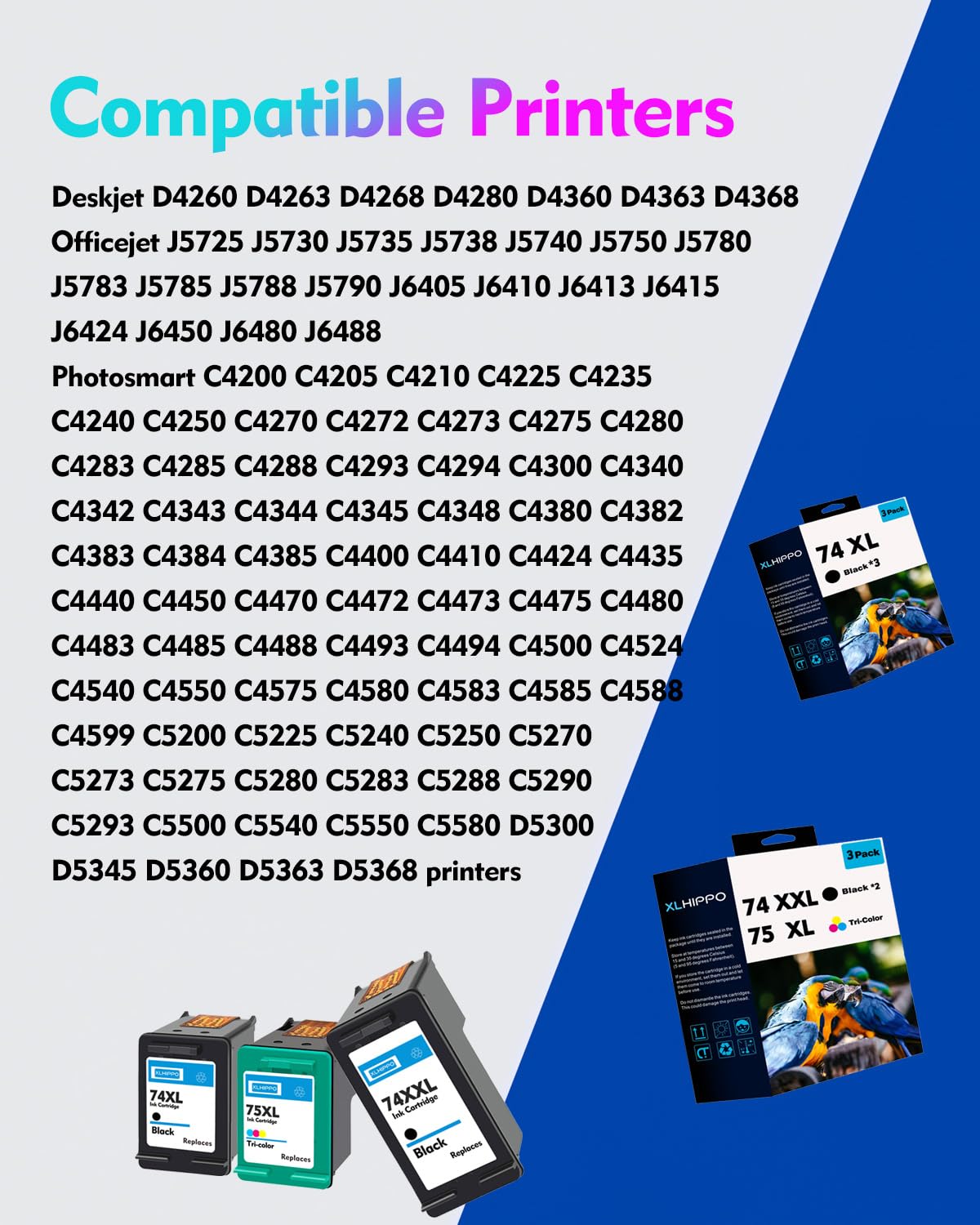 High Yield 74 Black Ink Cartridges Replacement for HP 74 74XL Ink Cartridges for Photosmart C4280 C5280 C4480 DeskJet D4260 D4360 OfficeJet J6480 J5780 Printers (2 Pack 74 XL Black)
