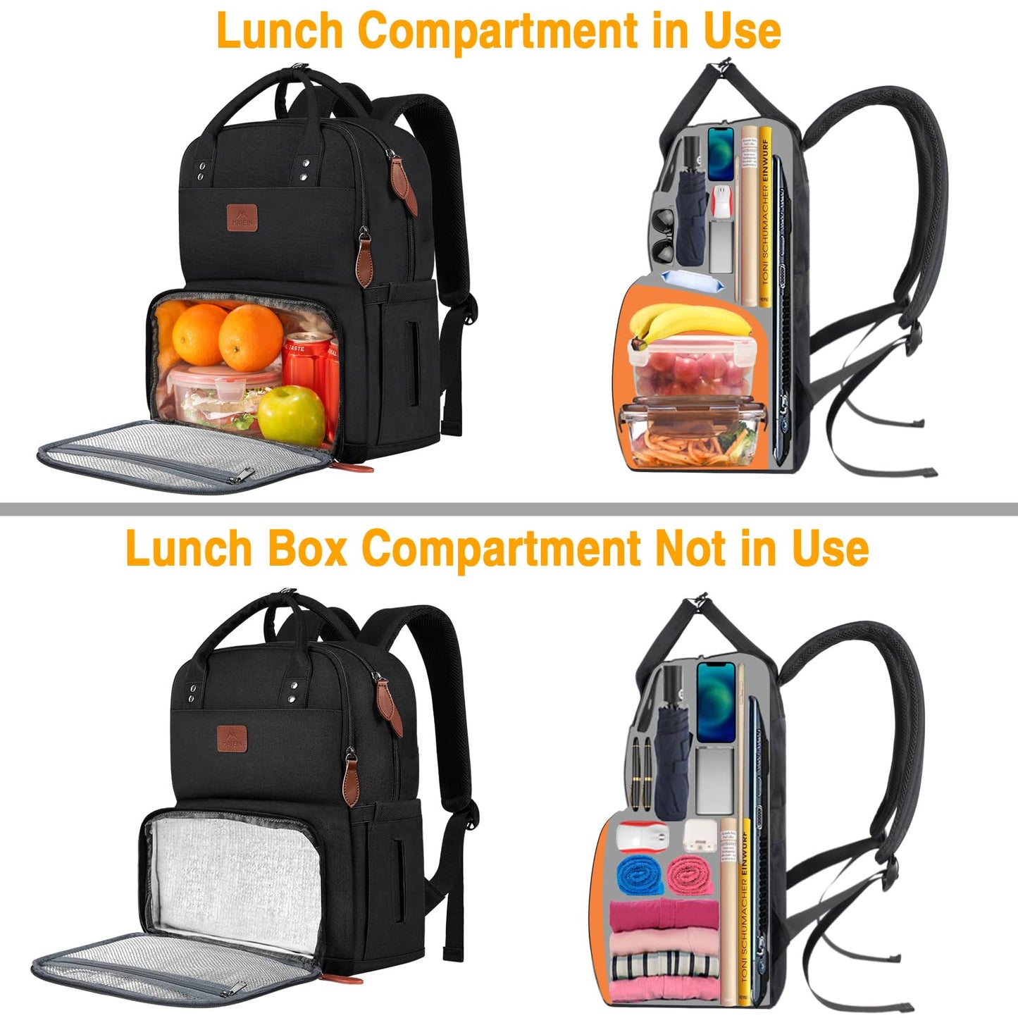MATEIN Lunch Backpack for Women, Insulated Cooler Backpack with USB Port, 15.6 inch College Laptop Backpack Reusable Water Resistant Work Backpack for Work Beach Camping Picnics Hiking Womens Gift