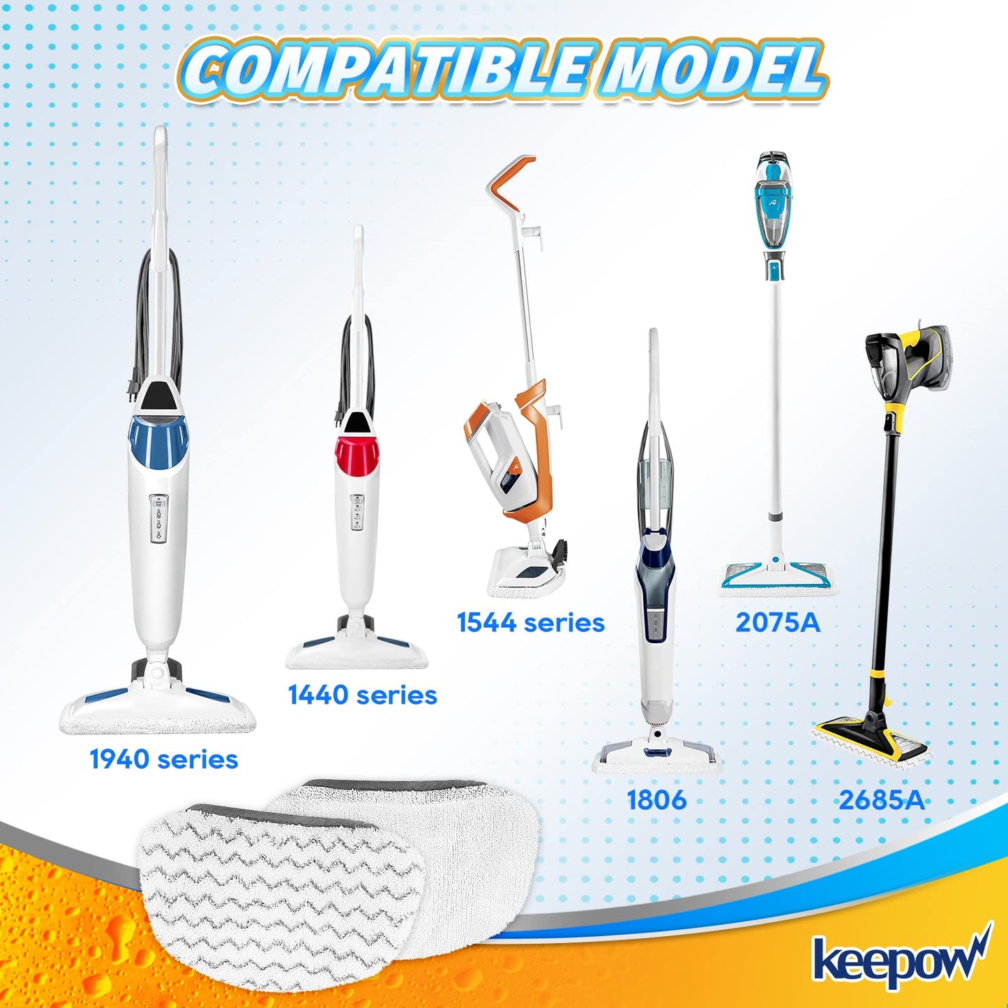 KEEPOW Steam Mop Replacement Pads Compatible with Bissell Powerfresh Steam Mop 1940 1544 1440 Series, 19401, 1544A, 1440, 1940W, 19404, 1806, 1940A, 5938, 19408, 1940Q (5+5 Pack)