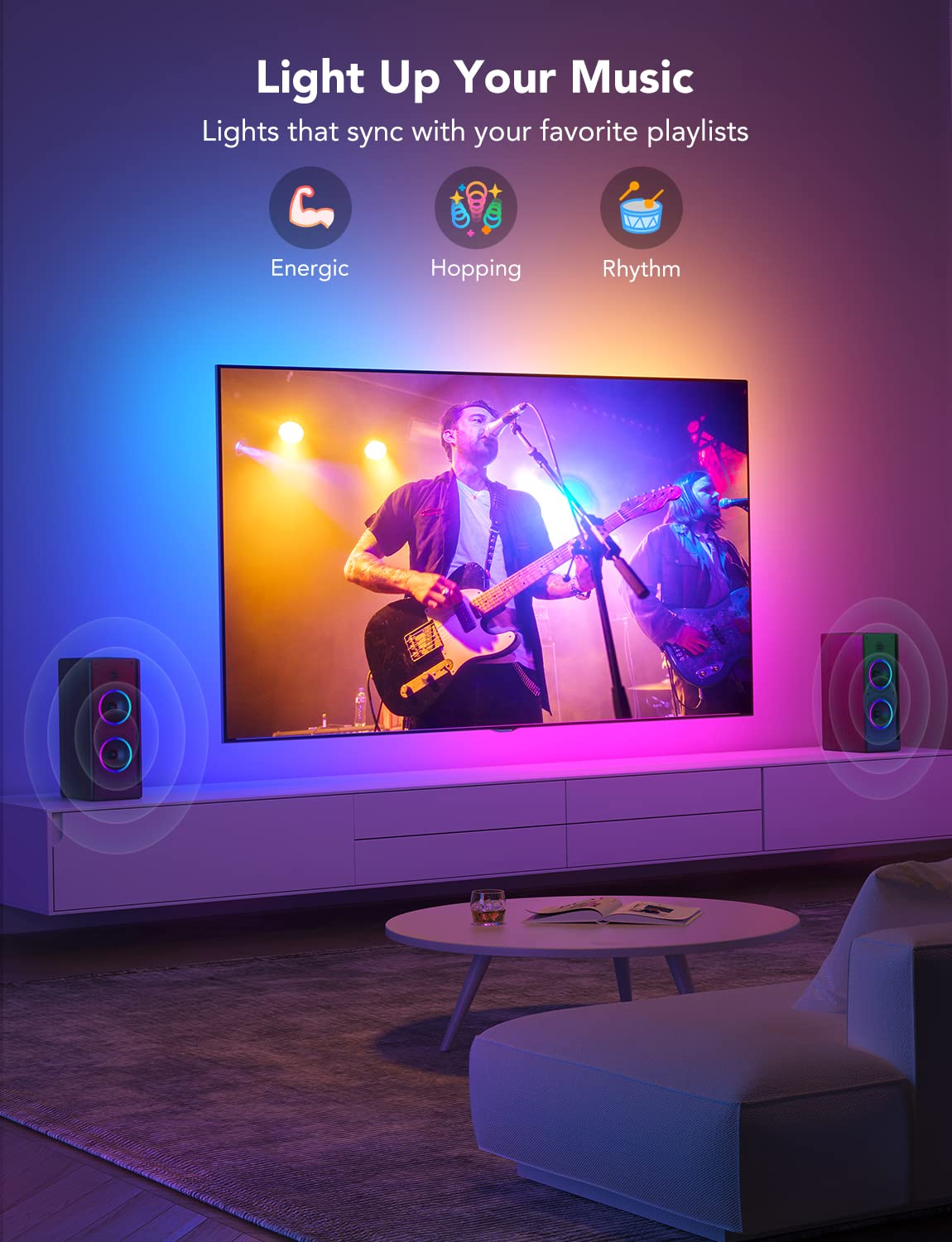 Govee TV LED Backlight, RGBIC TV Backlight for 55-65 inch TVs, Smart LED Lights with Bluetooth and Wi-Fi Control, Works with Alexa & Google Assistant, Music Sync, 99+ Scene Modes, Adapter