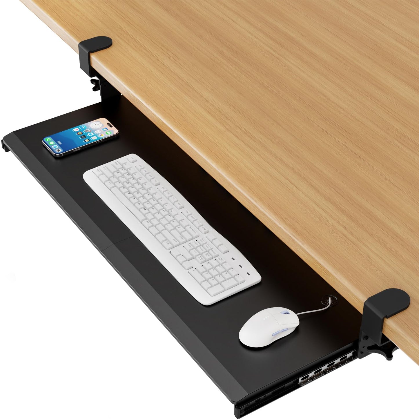 AX WABER Keyboard Tray Under Desk Pull Out with Extra Sturdy Adjustable C Clamp Mount System, 27.3 (32.5 inch Including Clamps) x 11 Inch Slide-Out Platform Computer Drawer for Typing