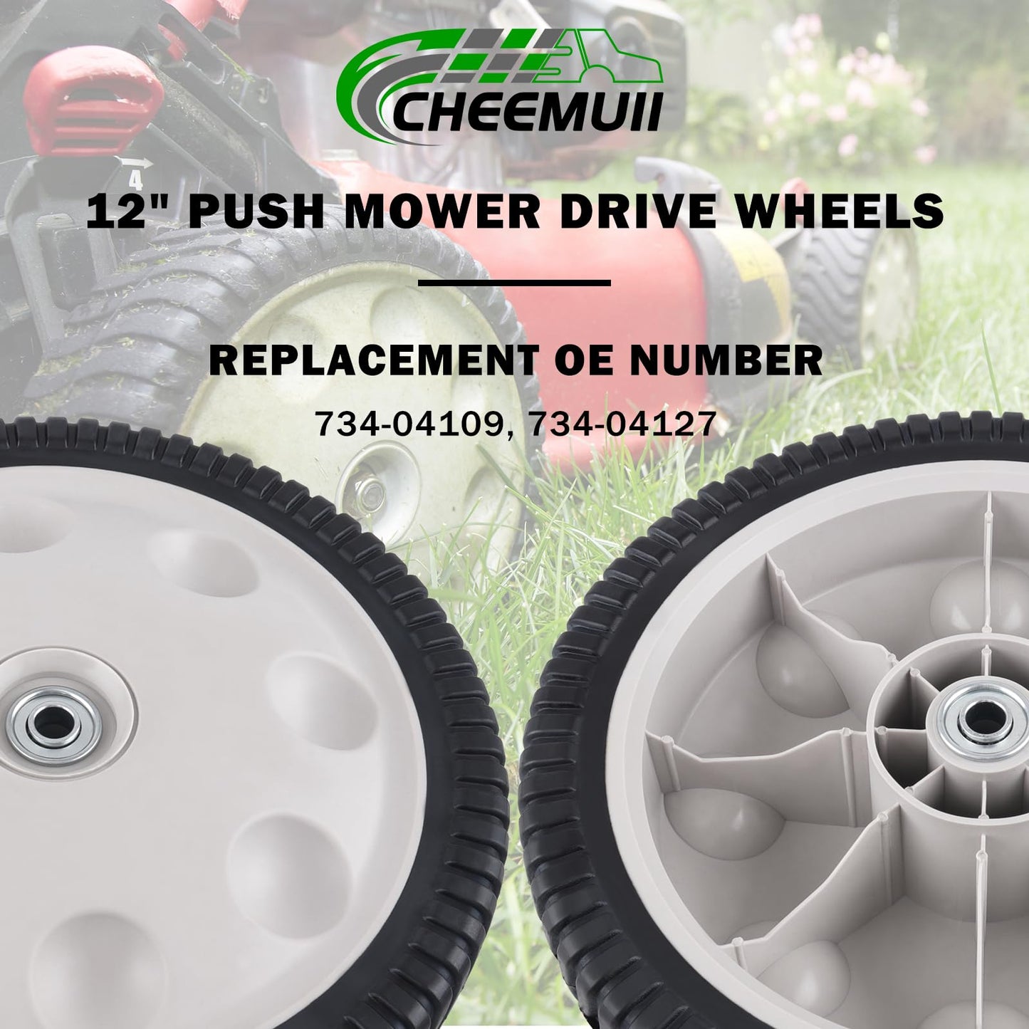 CheeMuii 734-04019 Lawn Mower Rear Wheels 2 Pcs 12" Push Mower Back Drive Wheels Replace for MTD 734-04127 734-04019 Compatible with Troy Bilt Most Walk-Behind Push Lawn Mower
