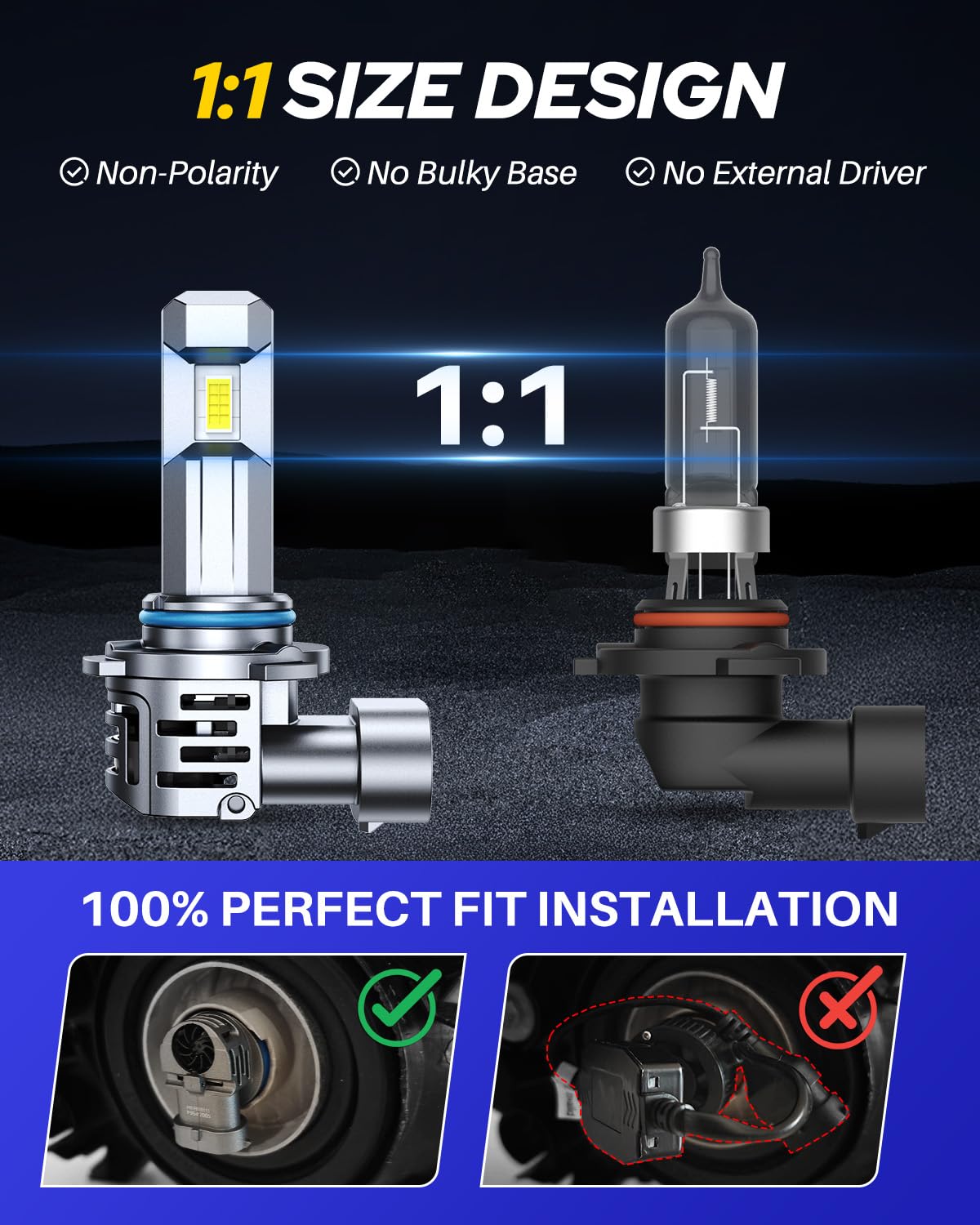 AUTOONE 2026 Gen 9012/HIR2 LED Headlight Bulbs, 40000LM with Fan, Canbus 9012 LED High Low Beam Headlight Fog Bulb Replacement, HIR2 LED Bulbs 6500K White Plug and Play, Pack of 2