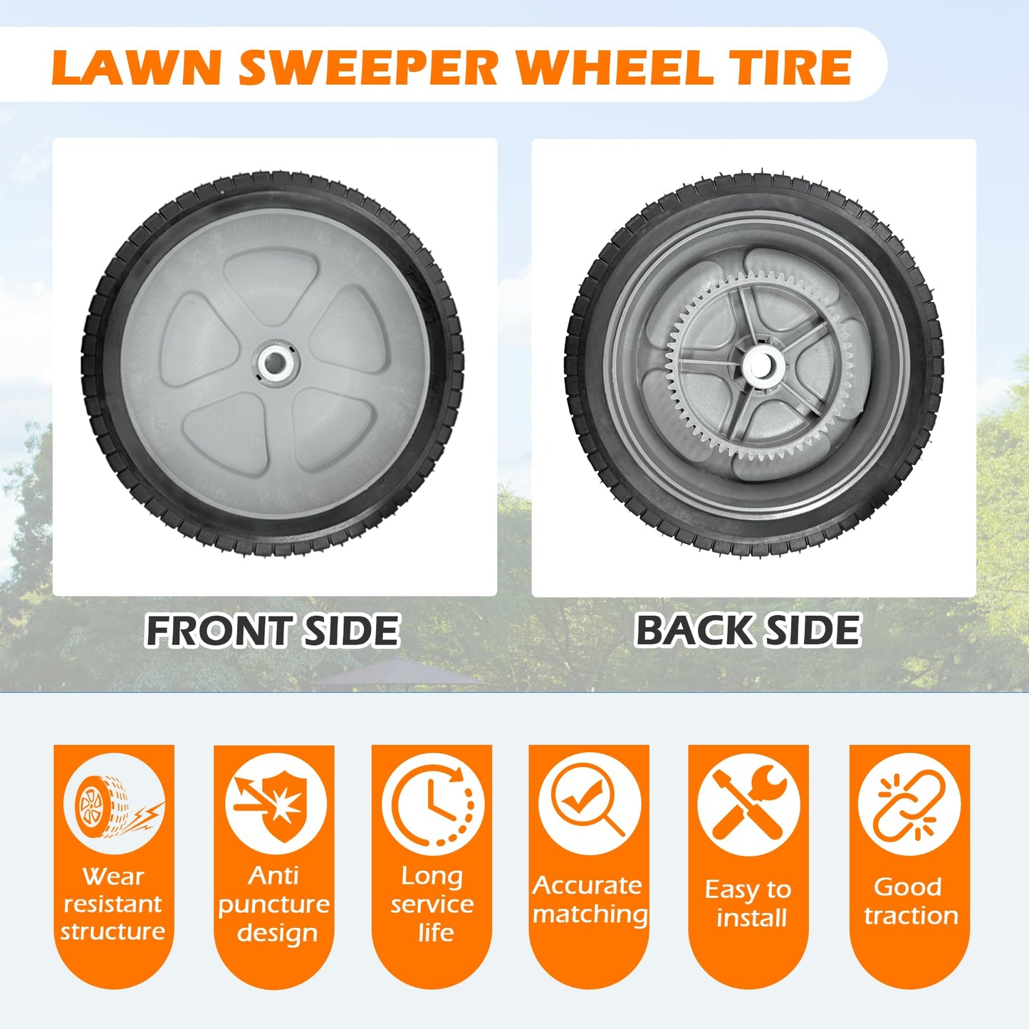 40987 Lawn Sweeper Wheel Tire Complete Assembly Set Compatible with Craftsman Tow-Behind Lawn Sweeper 2 PCS