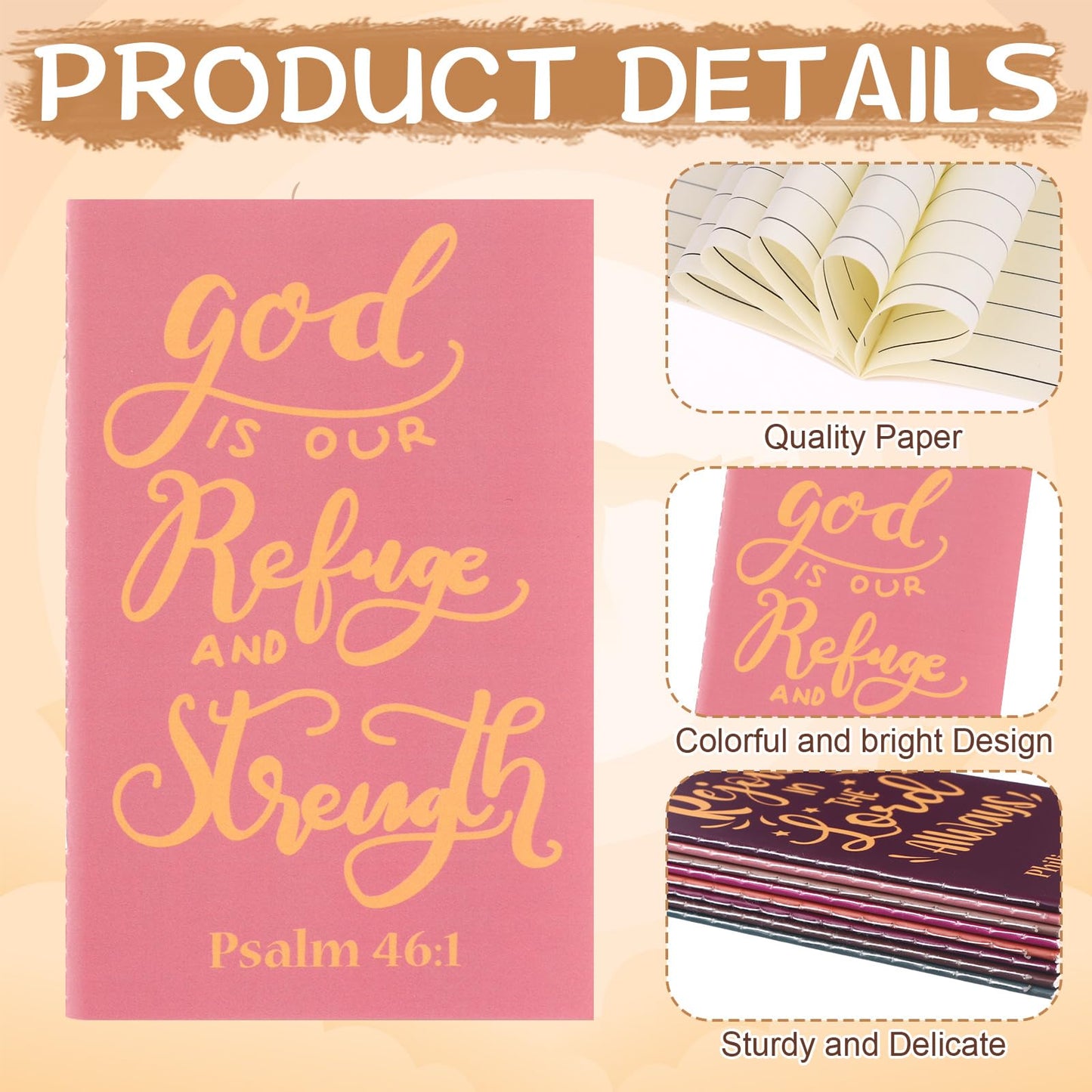 64 Pcs Christian Gift Bulk Include 16 Bible Verse Notebooks 16 Christian Pens 16 Religious Keychain and 16 Organza Bags Inspirational Bible Notepads Gift Set for Church School Supplies Easter Favor