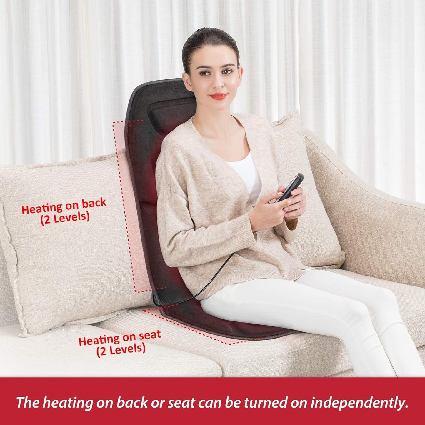 COMFIER Massage Seat Cushion with Heat - Back Massager for Chair, 3 Heating Pad, 10 Vibration Motors, Massage Chair Pad for Back Office Home use