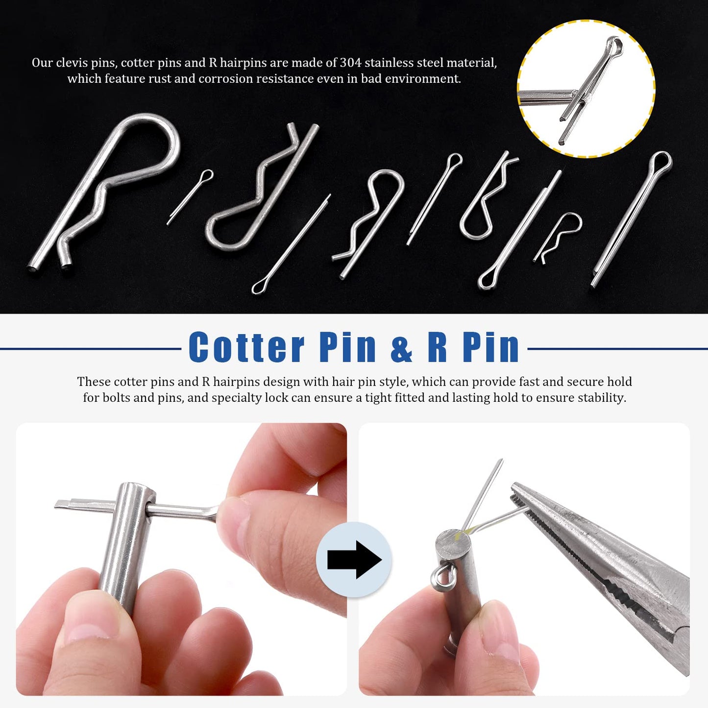 Glarks 254Pcs Mixed Lynch Pins Linch Pins PTO Pins and Clevis Pins Cotter Pin Hairpin R Clips Assortment Kit 5 Styles Pin Fasteners for Mechanics, Cars, Trailers, Tractors, Trucks, Lawn Mower Use