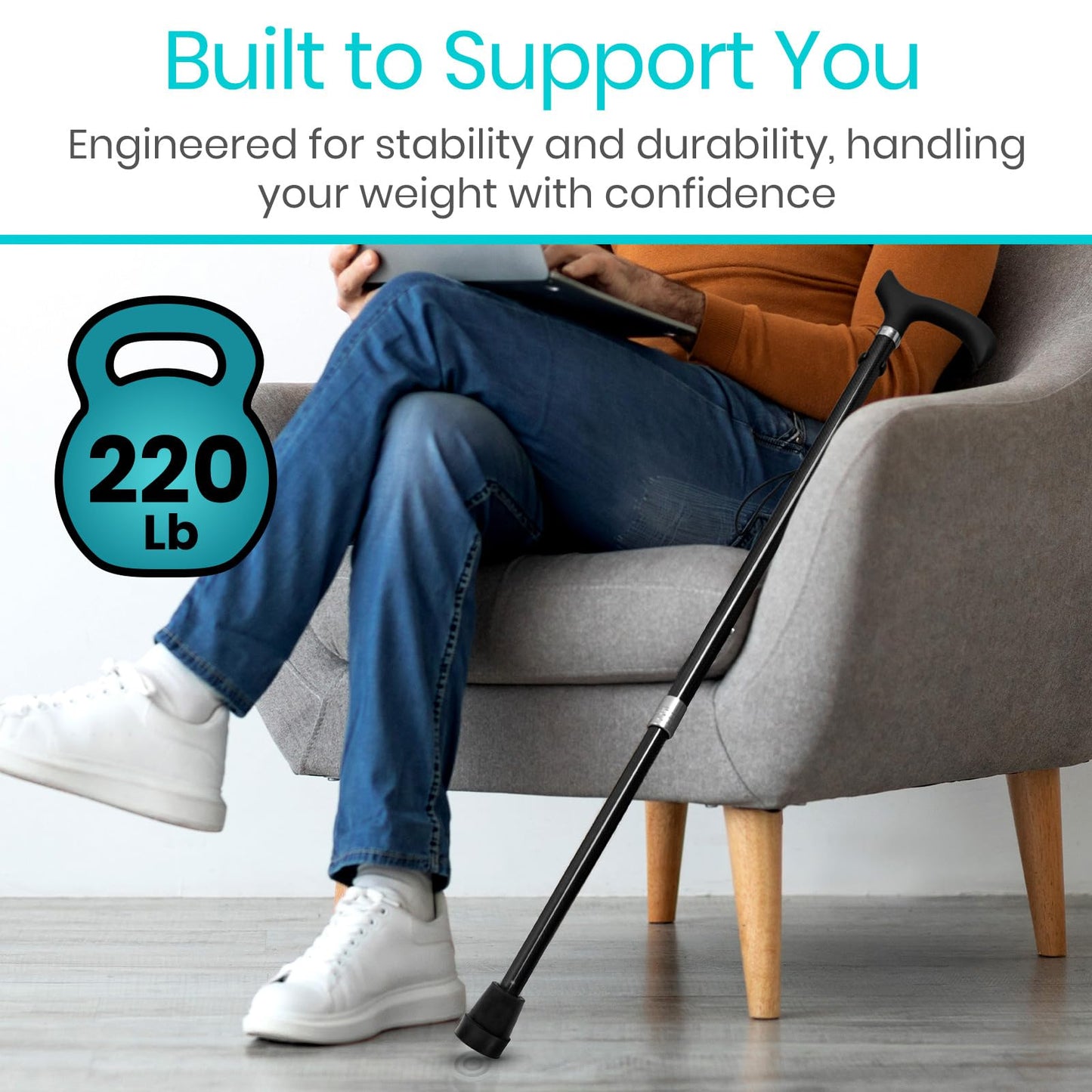 Vive Adjustable Walking Cane, Carbon Fiber - Lightweight Stick for Men, Women - Mobility Aid, Adjust Height, Rubber Tip-Portable Hurry Support for Seniors, Elderly, Balance-Ultra Light, Soft Hand Grip