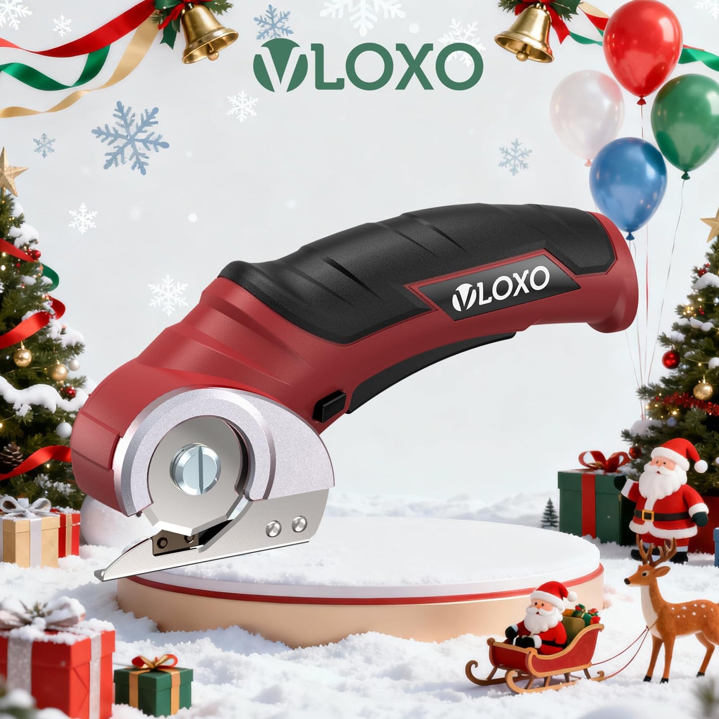VLOXO 4V Cordless Electric Scissors – Rechargeable Rotary Cutter with Safety Lock for Home Crafting, Warehouse Packaging & DIY Projects, Cuts Cardboard Leather Fabric (Red)
