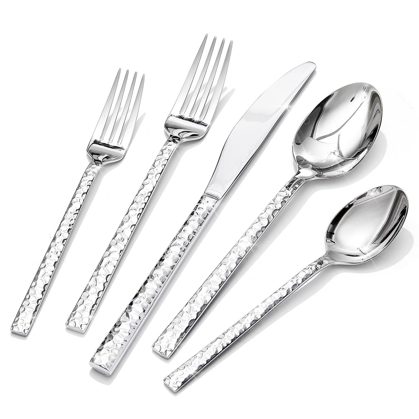 KINGSTONE 20 Piece Hammered Cutlery Set, 18/10 Stainless Steel Flatware Set for 4, Silverware Set for Home, Party, Wedding, Mirror Polished Dishwasher Safe