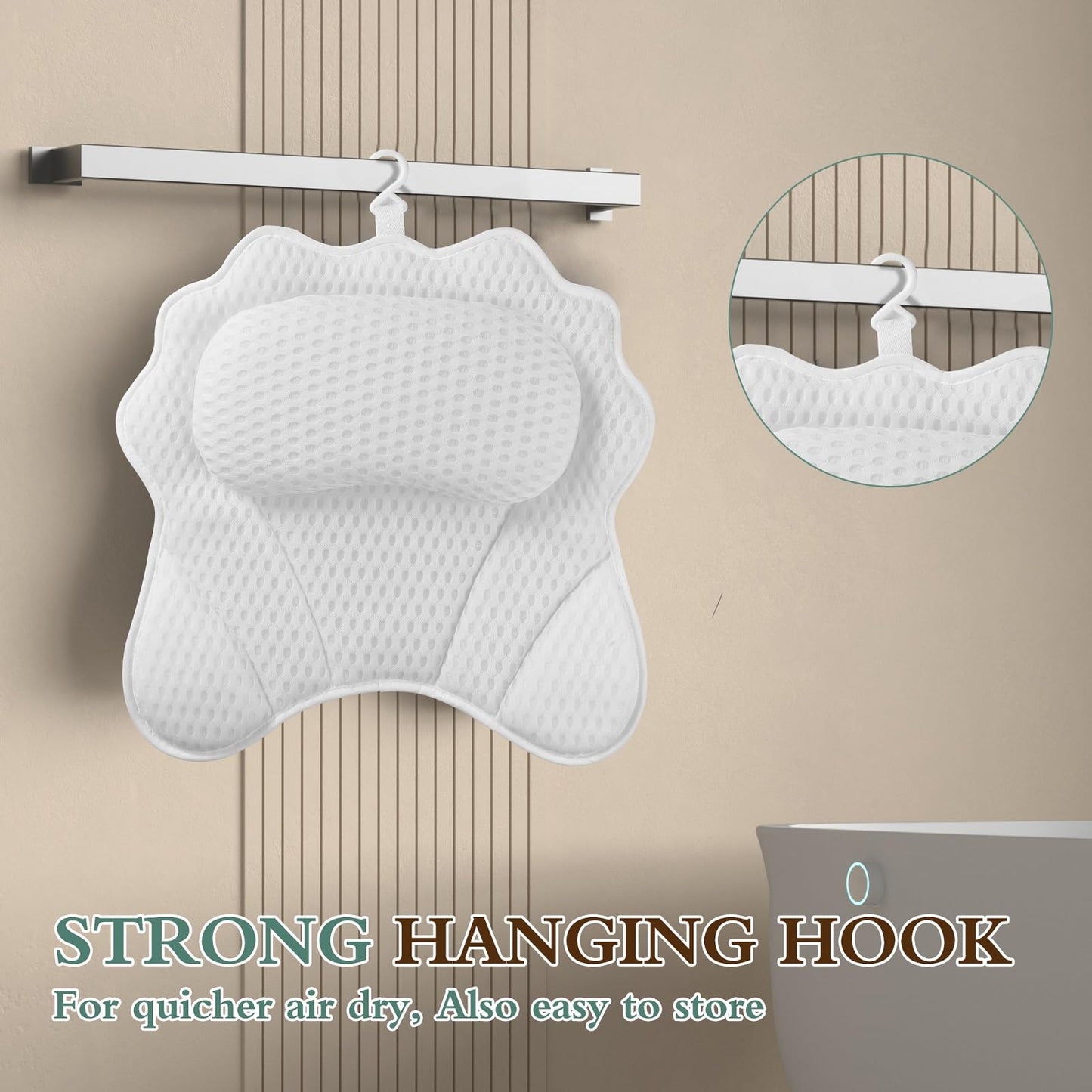 Bath Pillow RUVINCE Ergonomic Luxury Bathtub Pillow with Head,Neck, Shoulder and Back Support, 6D Bath Pillows for tub with 6 Powerful Suction Cups, Fits All Bathtub