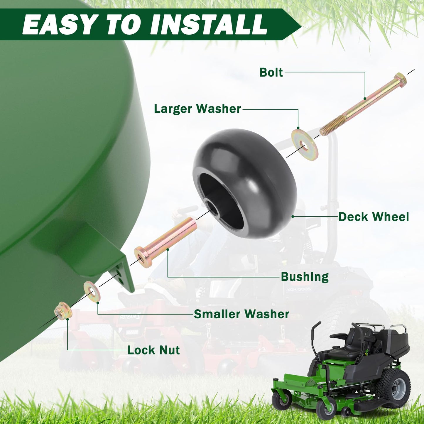 CheeMuii 4 Pack Anti Scalp Mower Deck Wheel Kit 5/8" Bore Lawn Mower Deck Wheels Replace for Bad Boy 022-5234-98 Replace for Exmark 103-4051 103-7263 Etc