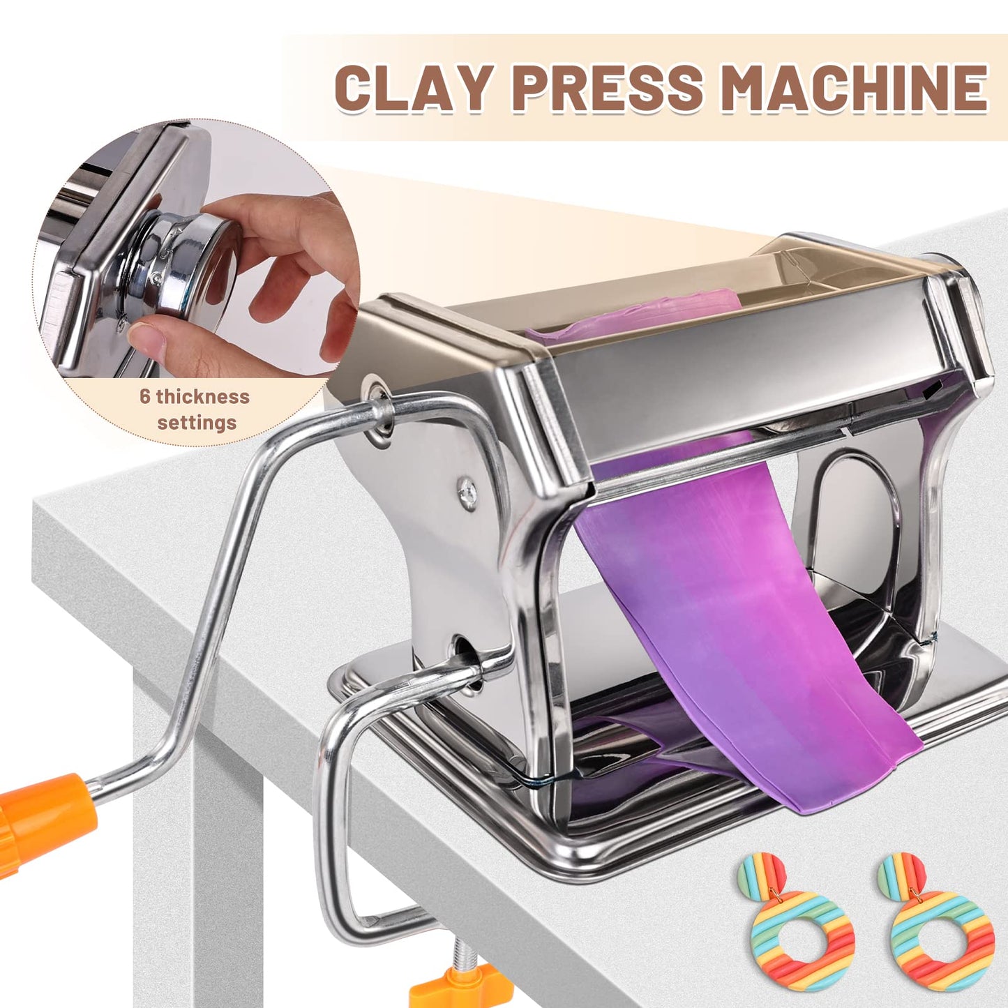 Yofuly Polymer Clay Press Machine and Cutters Set for Jewelry Making - With Roller Machine, Extruder, 40 Circle Shape Cutters and 120 Earrings Accessories