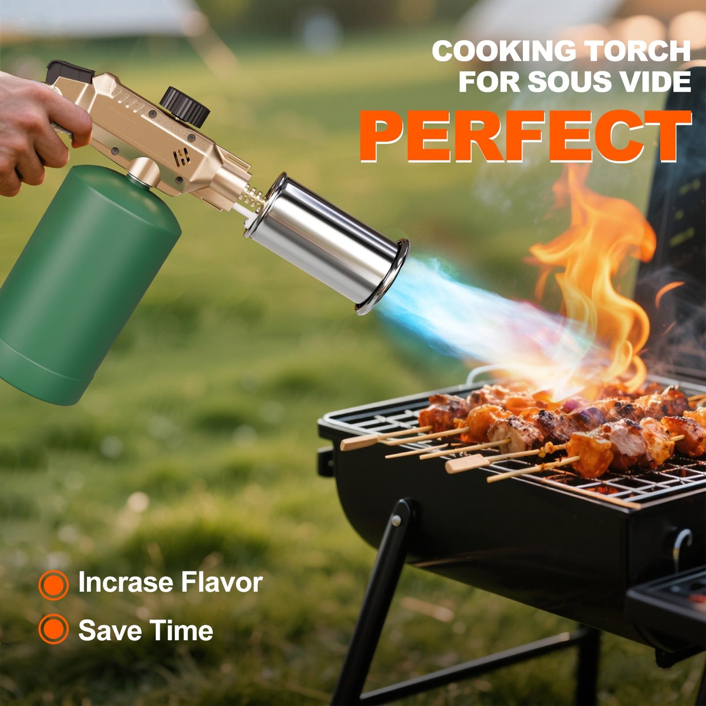 Propane Torch Gun, Powerful BBQ and Cooking Torch with Automatic Ignition, Handheld Kitchen Torch, Blow Torch Ideal for Searing Steaks, Welding and Festive Gifting