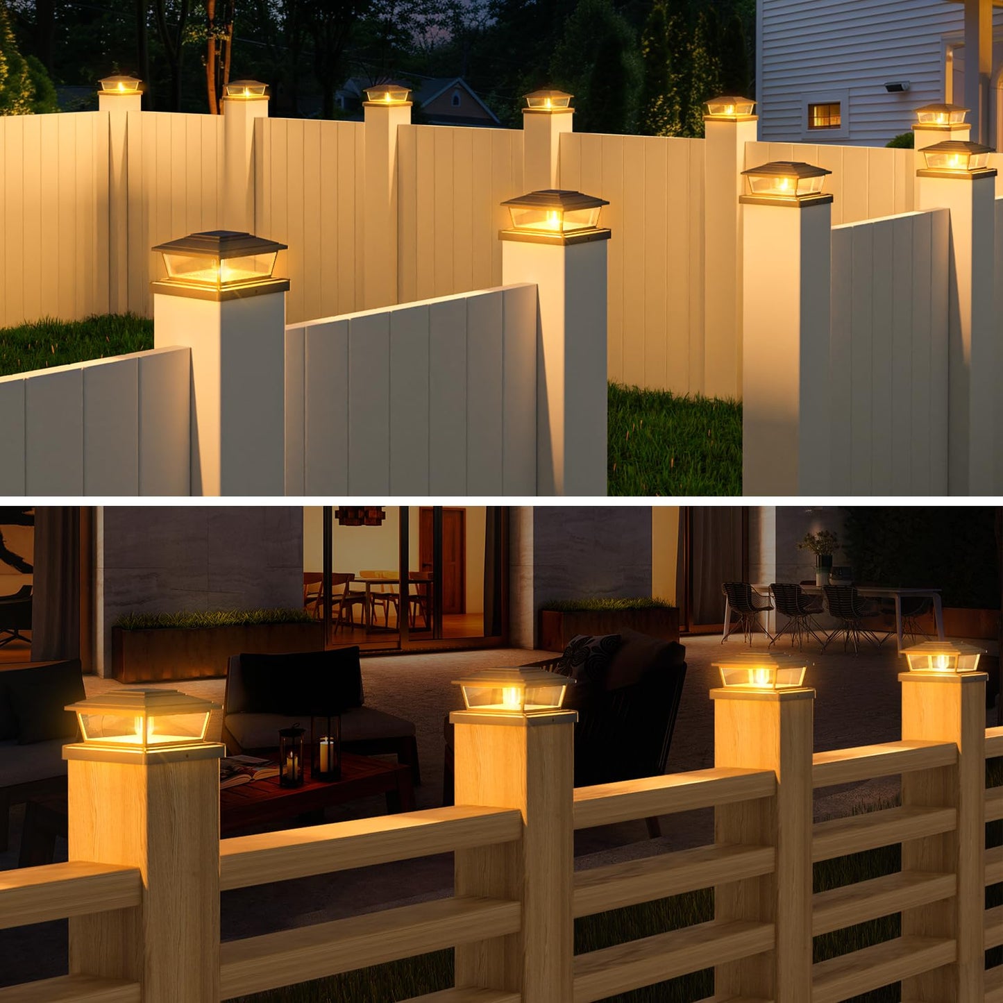 btfarm 8 Pack Solar Post Caps Lights, 2 Modes Fence Post Solar Powered Lights with Edison LED Bulbs, Waterproof Deck Post Lights for Patio Garden, Solar Lights Outdoor Fits 4x4 6x6 Vinyl Wooden Post
