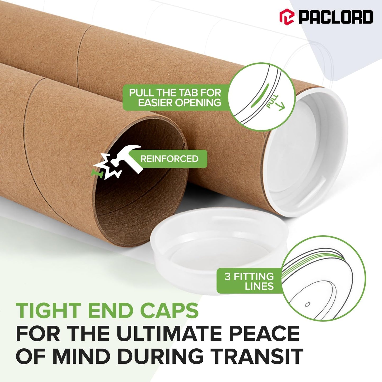 4x48 inches Reinforced Kraft Paper Tube, Pack of 1 Tube with 2 Lids, USPS Approved Poster Tube Safe, Cardboard Tube Made in USA for Shipping and Storage