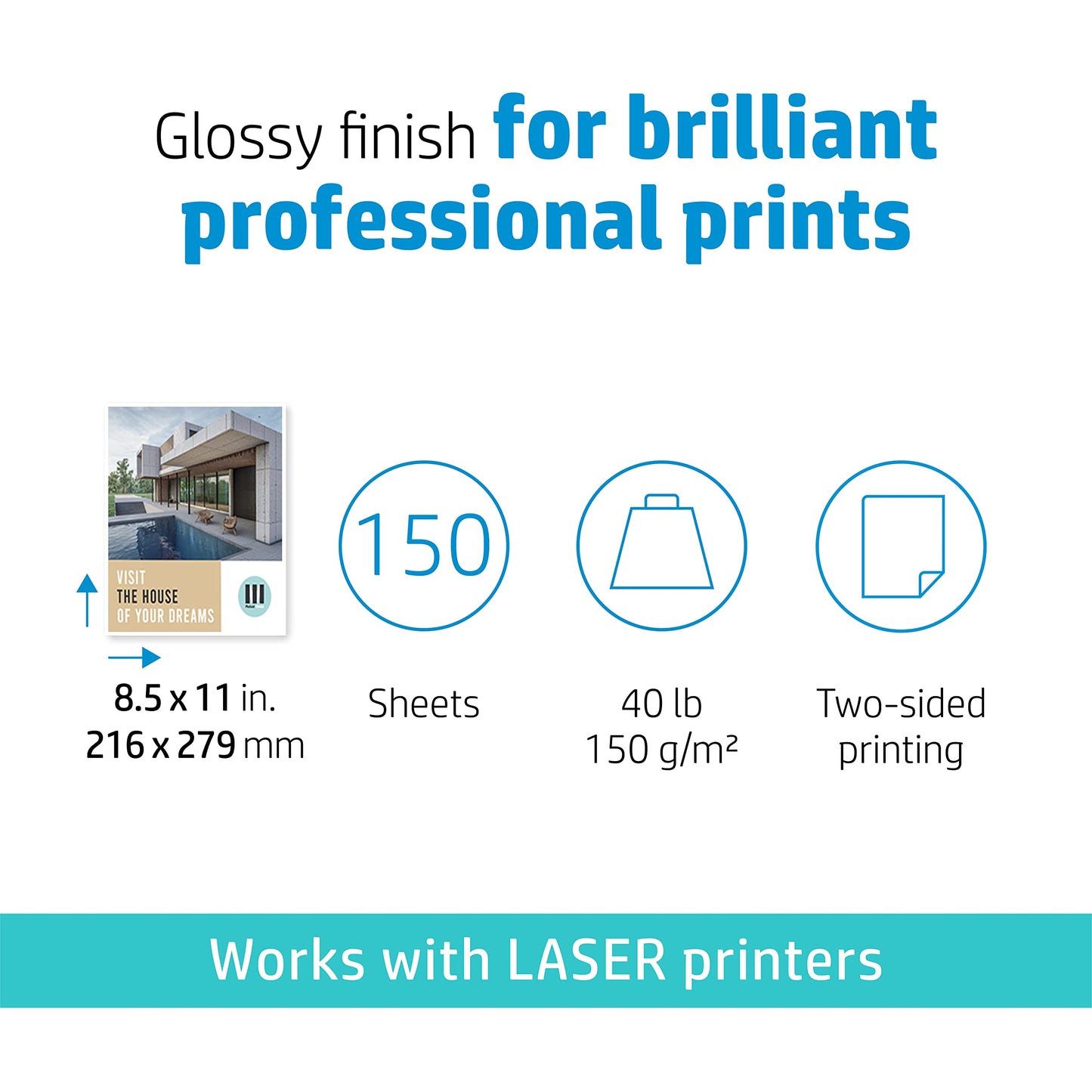 HP Color Laser Brochure Paper, Glossy (150 Sheets, 8.5 x 11 Inches)