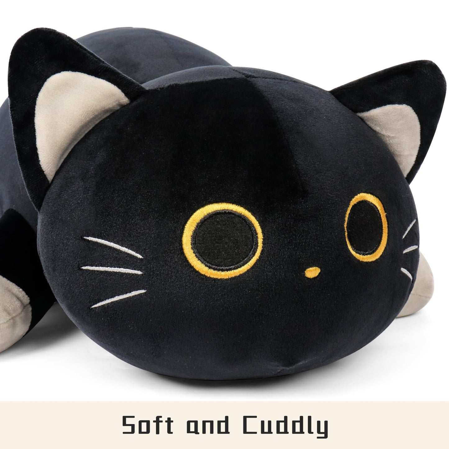 24" Black Cat Plush Weighted Stuffed Animals, 4.2lbs Weighted Black Cat Pillow Giant Cat Stuffed Animal Cuddle Plushies Gift for Kids Adults