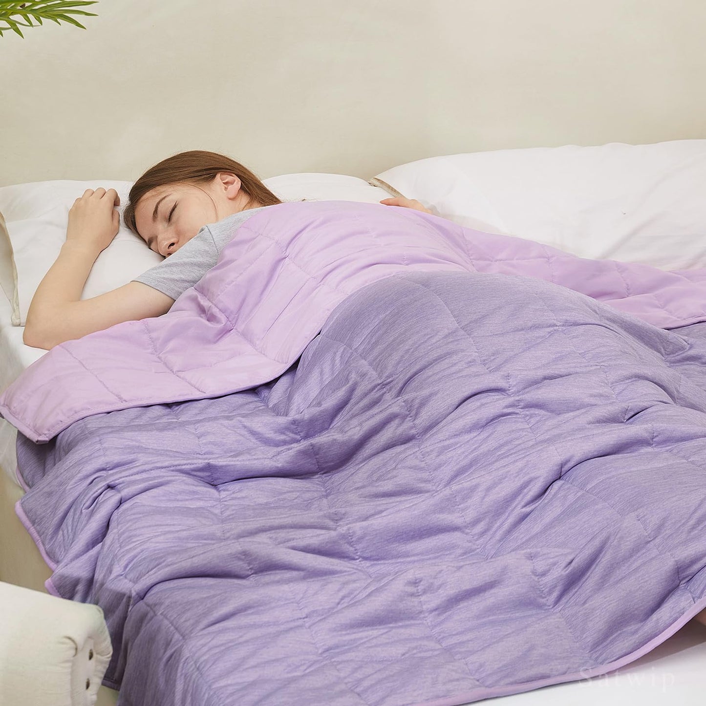 Weighted Blanket 20 lbs Queen Size - Satwip Cool Moire Jersey Cooling Bed Blanket for Hot Sleeper with Soft Breathable Sanded, 60 x 80 inches, Purple