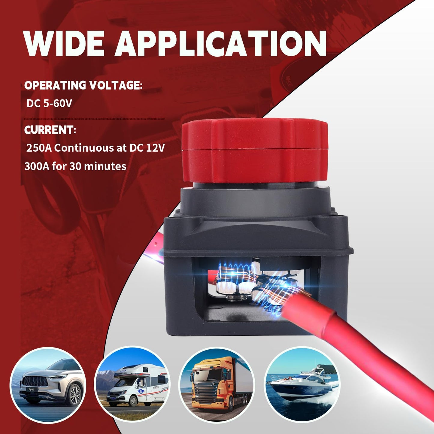 AWBLIN Upgrade Battery Disconnect Switch with Voltmeter, DC 5-60V Master Isolator Cut/Shut Off Switch for Marine Boat Car Truck Camper RV Trailer Vehicles Engine Application (On/Off)