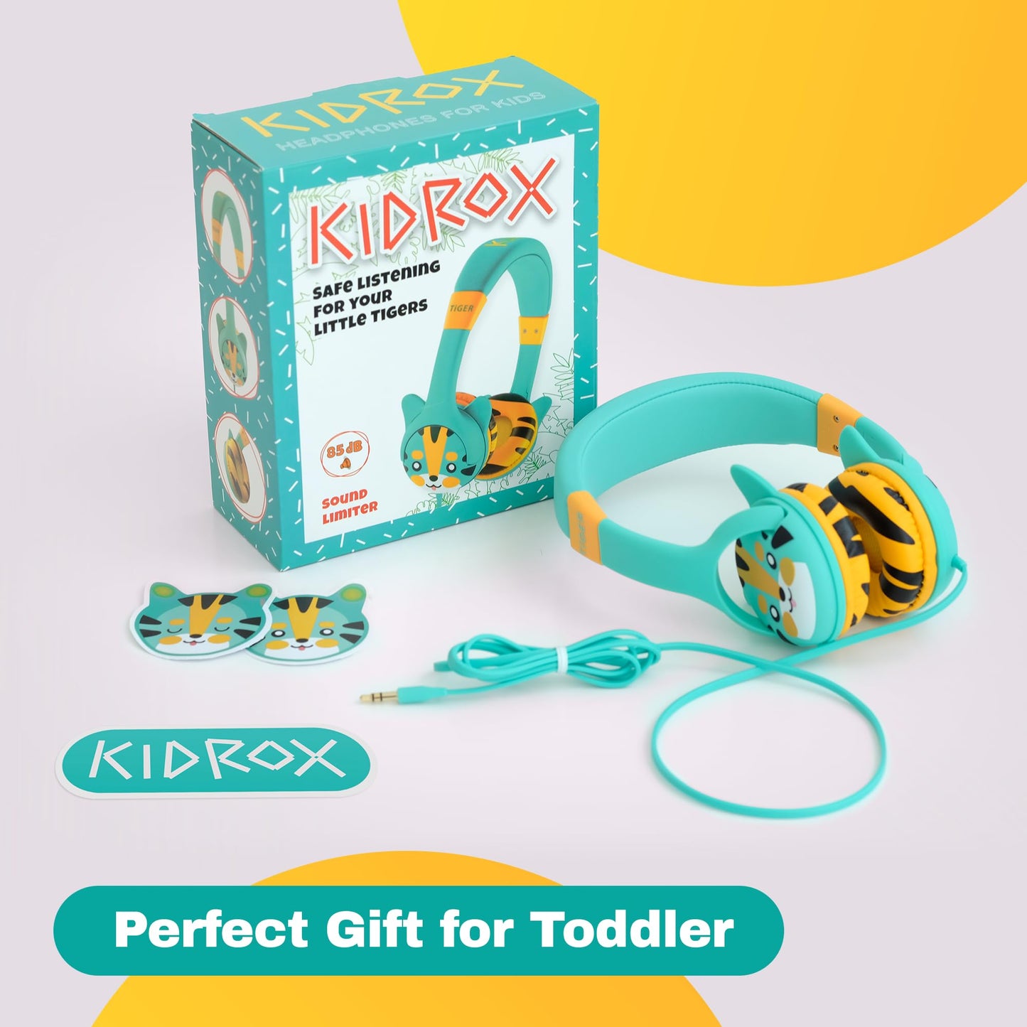 Kidrox® Premium Toddler Headphones for 1+ Year Old - iPad, Tablet, Car, Airplane, Travel, School with 85dB Volume Limit Safe, Durable, and Stylish Baby Infant Child 3.5mm Wired Headphone for Boy, Girl